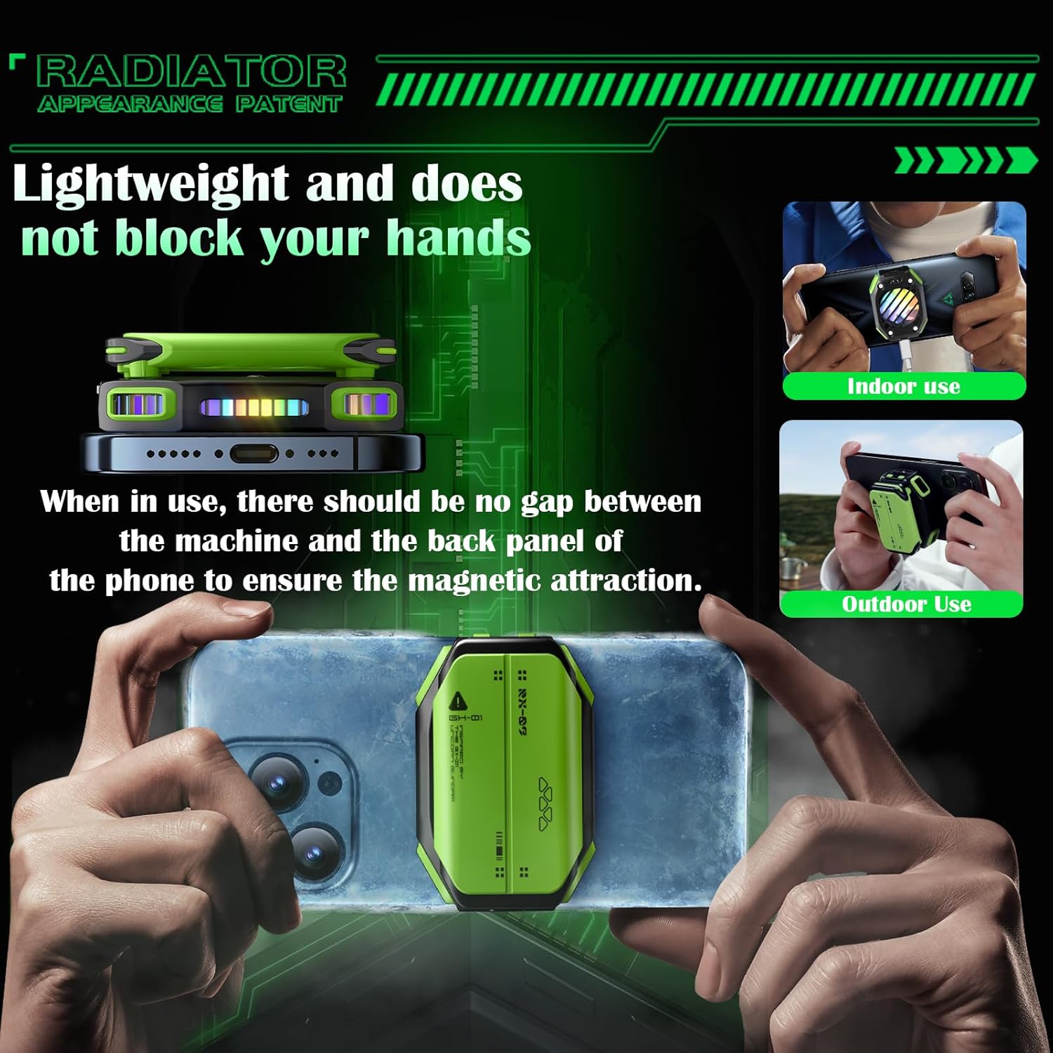 Magnetic Phone Cooler with Rechargeable Battery, LED Cooling Fan with Semiconductor Cooling,Phone Cooler with Power Display, Suitable for Phone Gaming Enthusiasts, Live Broadcast Crowd Network (Green) image 5 of 8 B0DDX7RWGB