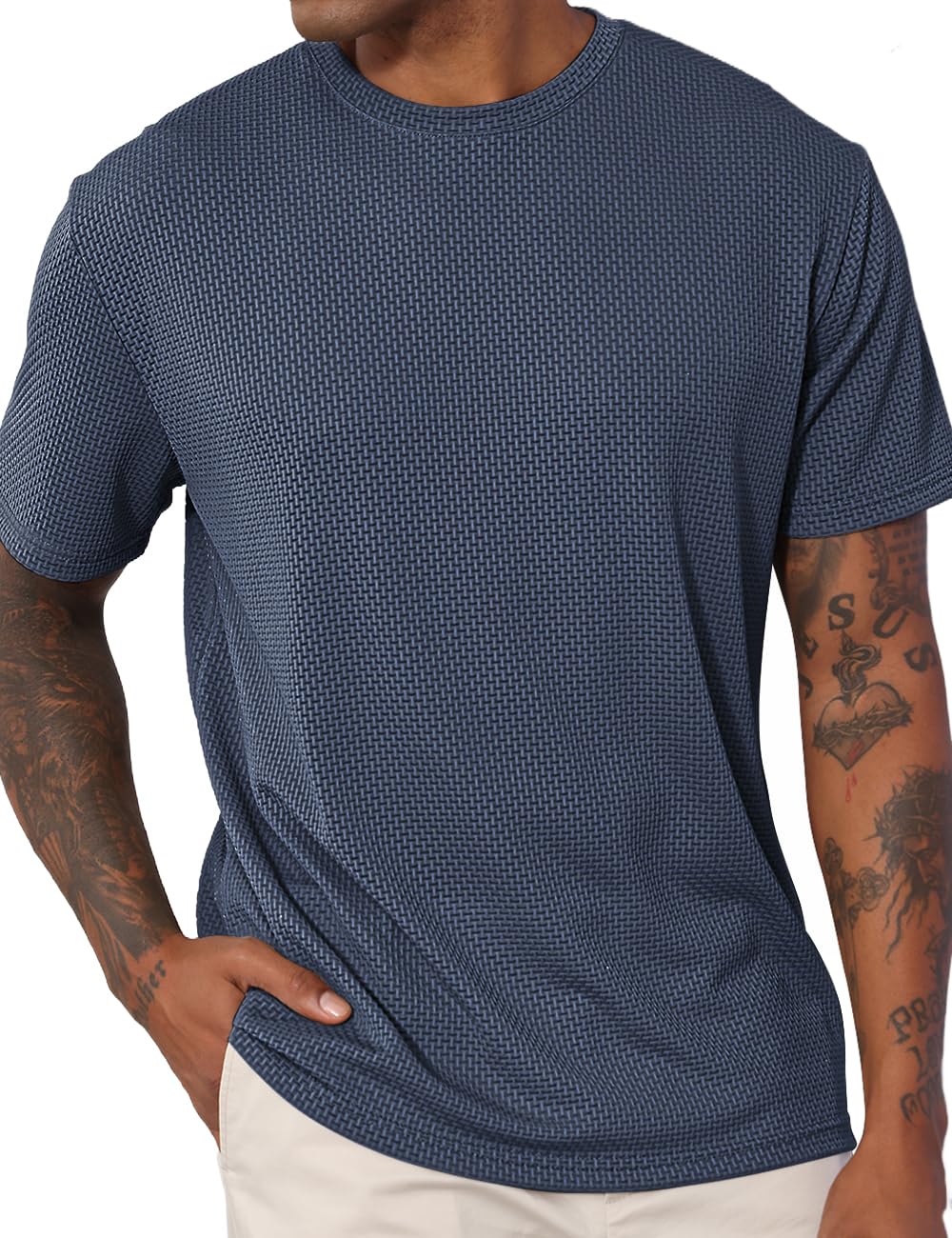 QOSOQ Men's T-Shirts Casual Knit Short Sleeve Crewneck Shirts Crewneck Shirts Knitted Pullover Tees