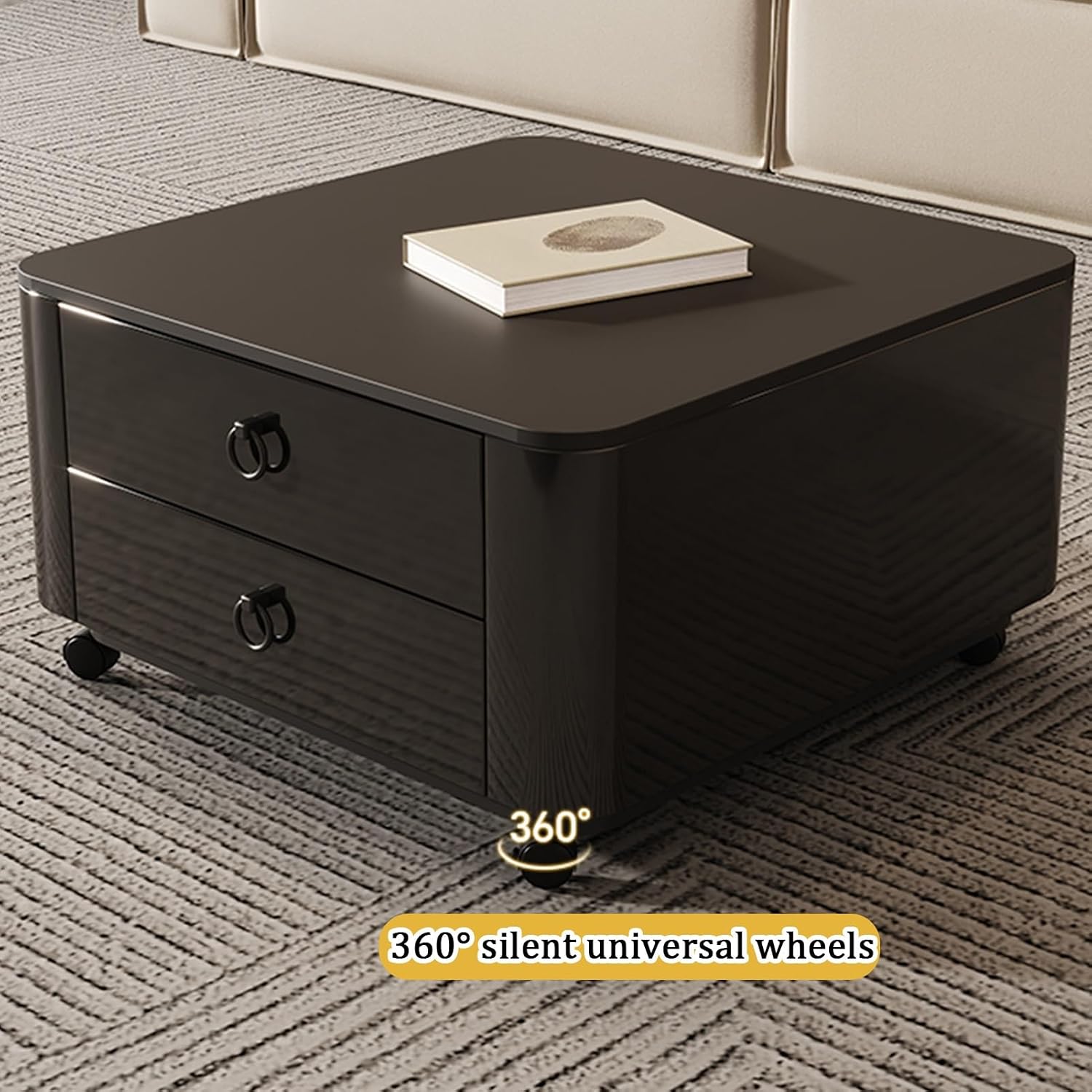 Nesting Table, Coffee Table Set with 360° Silent Universal Wheels, Double-Layer Drawer Design, Can Be Extended and Retracted at Will Square Side Tables(White,27in+24in)