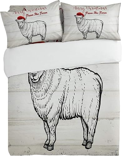 Miniatura 3 de California King Duvet Cover Set 3 Pieces Bedding Sets with Zipper ClosureChristmas Animal Sheep with Santa Hat Soft Bed Comforter Quilt Covers