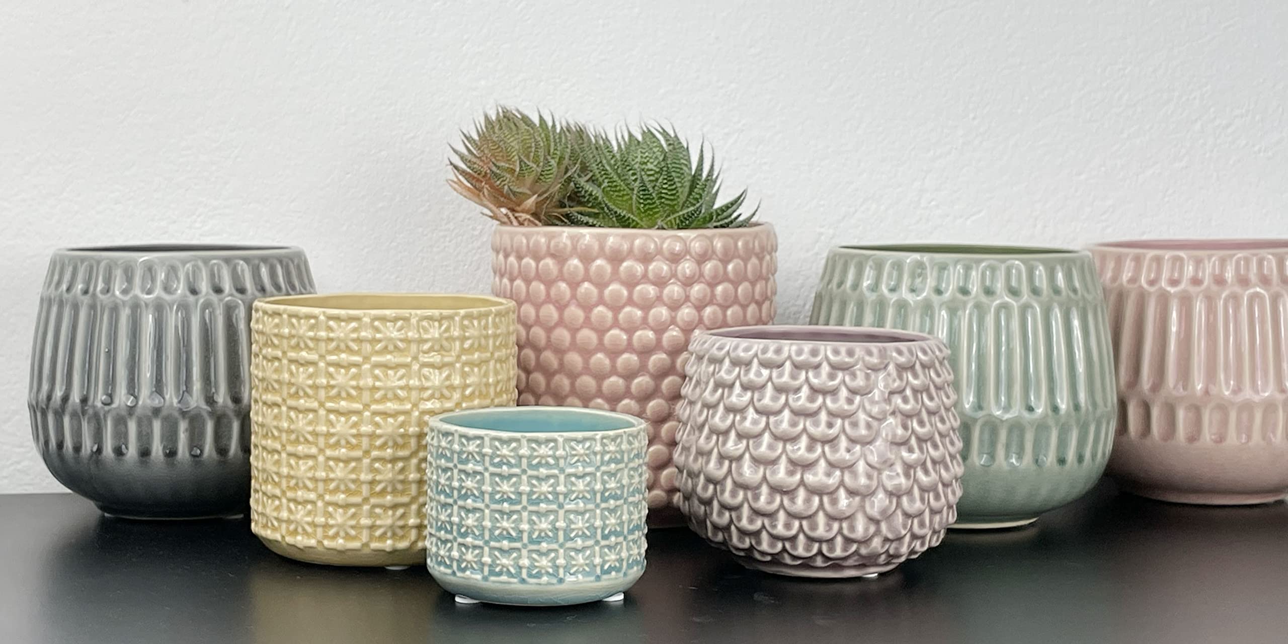 Nordring Pot de Fleur Dotty - Pots de Fleurs décoratifs Couleur pour intérieur Style rétro créatif L (15,5 cm ø), Vert, Céramique