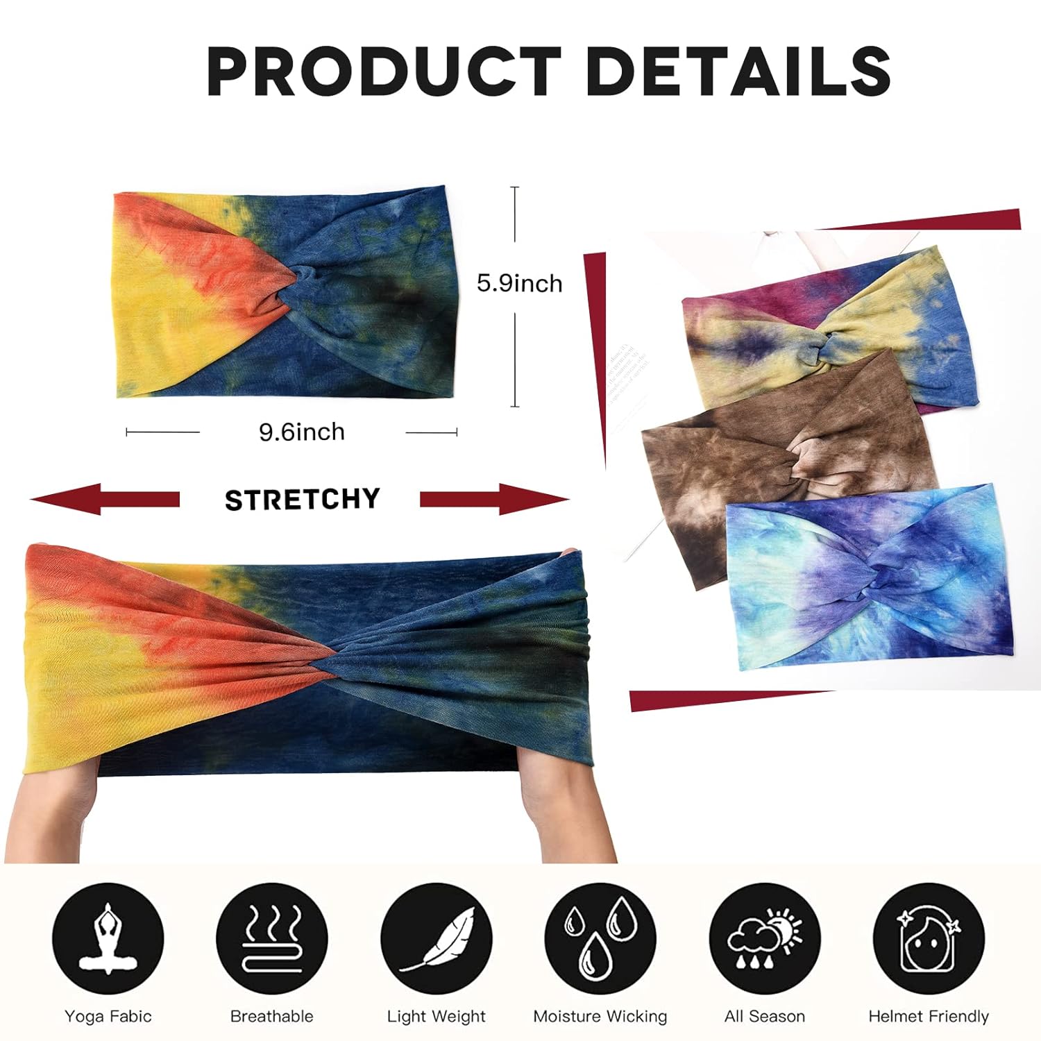 Carede Extra Wide Headbands for Women,Boho Headband Non Slip Tie Dye Head wraps Thick Turban Head Band Twisted Criss cross Bandana Headbands,Pack of 6 : Beauty & Personal Care