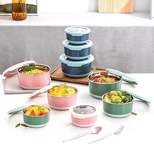 Miniatura 6 de Lille Home Lonchera Bento de acero inoxidable de alta calidad con exterior antideslizante, juego de 3, 14.2 fl oz, 24.7 fl oz, 1.2 L, a prueba de