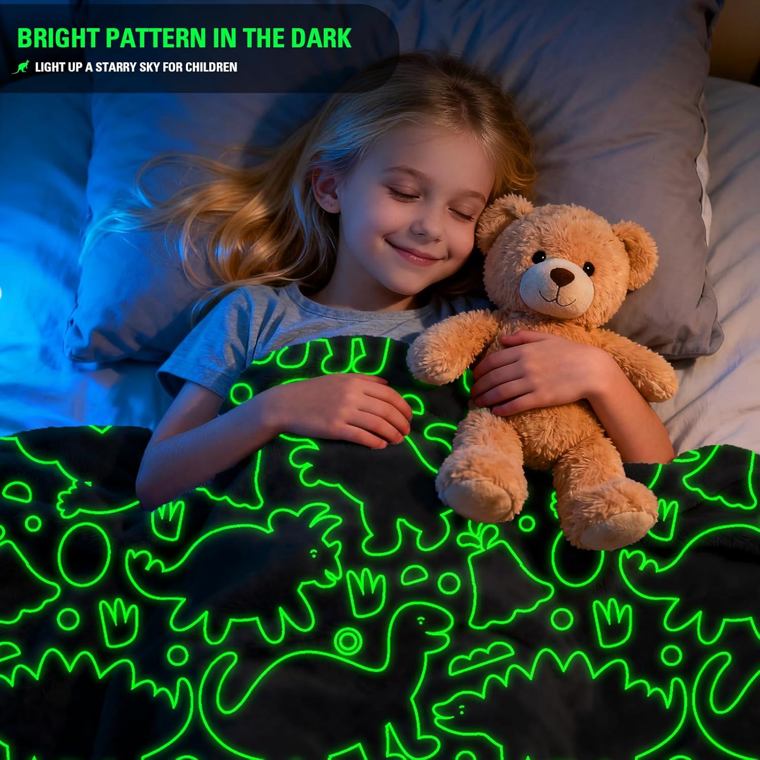 Glow in The Dark Dinosaur Blanket for Boys/Girls/Toddler/Baby, Cute Funny Kids Throw Blanket for Birthday/Toys, Dinosaur Gifts for Boy Age 3-12 40"x 60" - Image 2