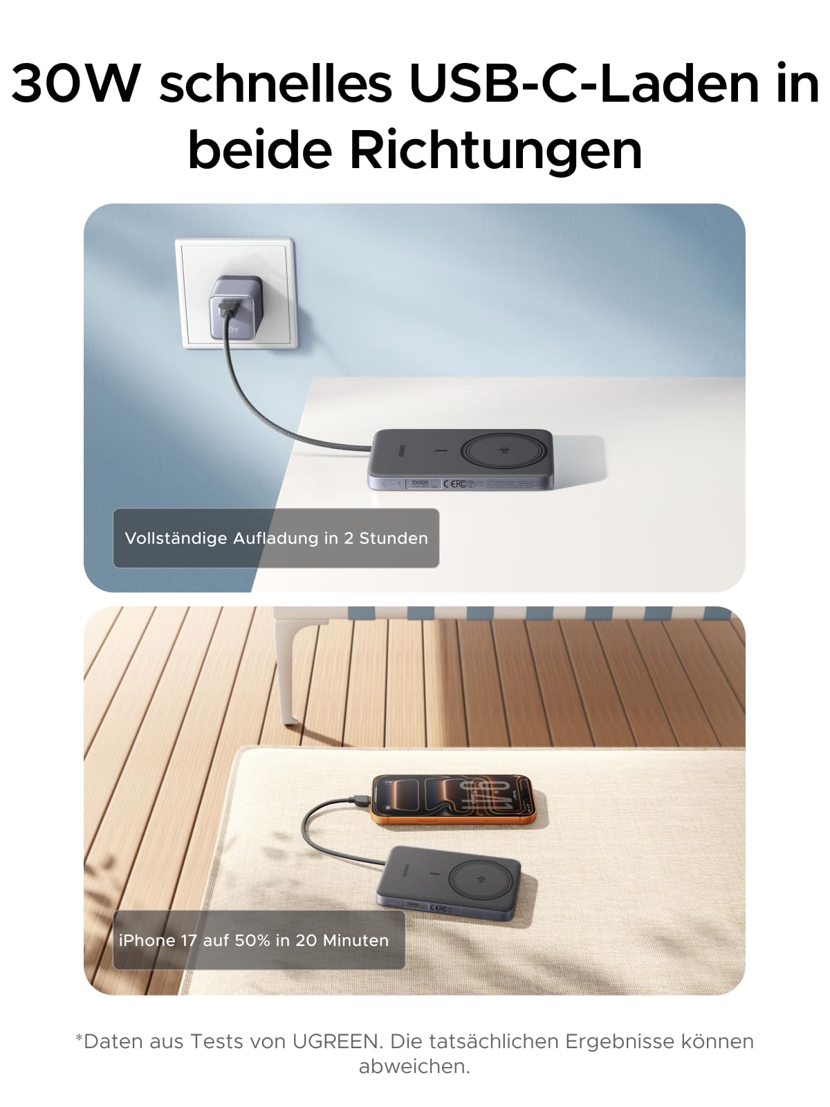 UGREEN MagFlow Air Ultra Slim Powerbank Magsafe 10000mAh Qi2 15W, (Grau) | PD30W, Qi2 Zertifiziert, Hochwertige ATL-Zellen, für iPhone 17-12, Integriertes Kabel, für Reisen und den Weg zur Arbeit