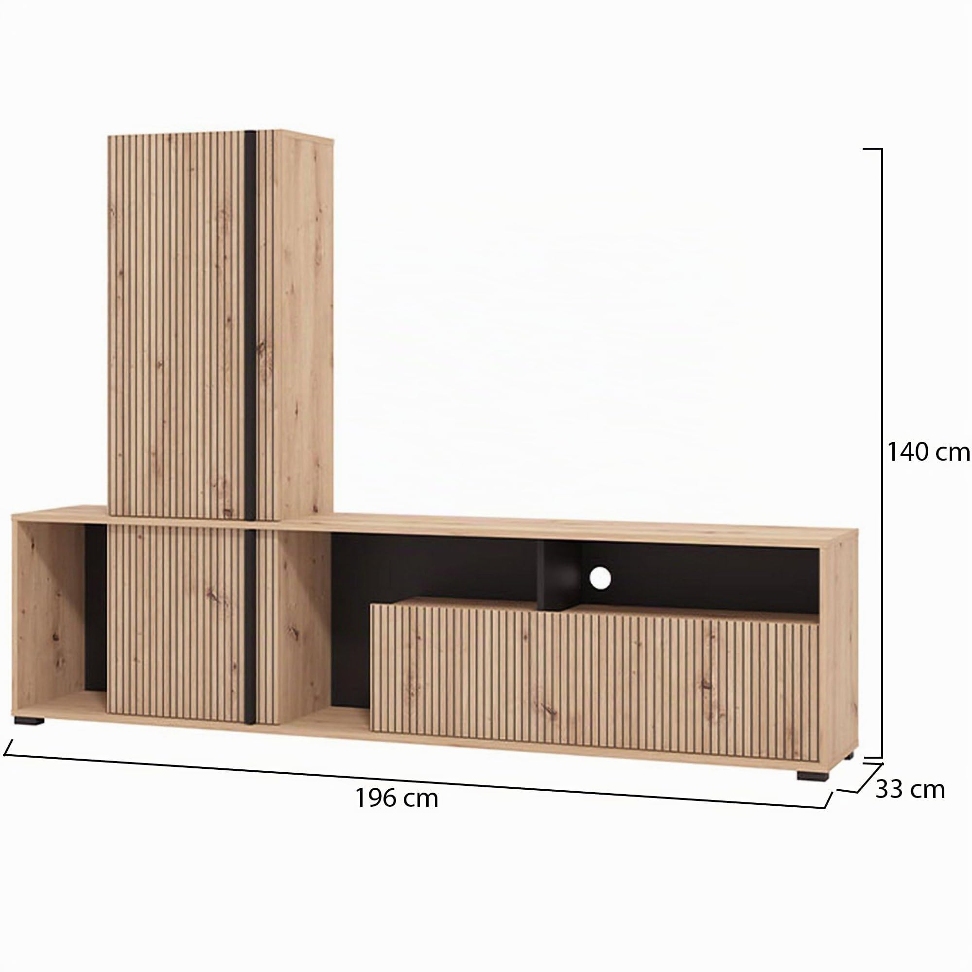 Dmora Parete Attrezzata Mosuko Marrone Rovere Nodi Modulabile 7 Ripiani, Mobile Soggiorno 3 Ante
