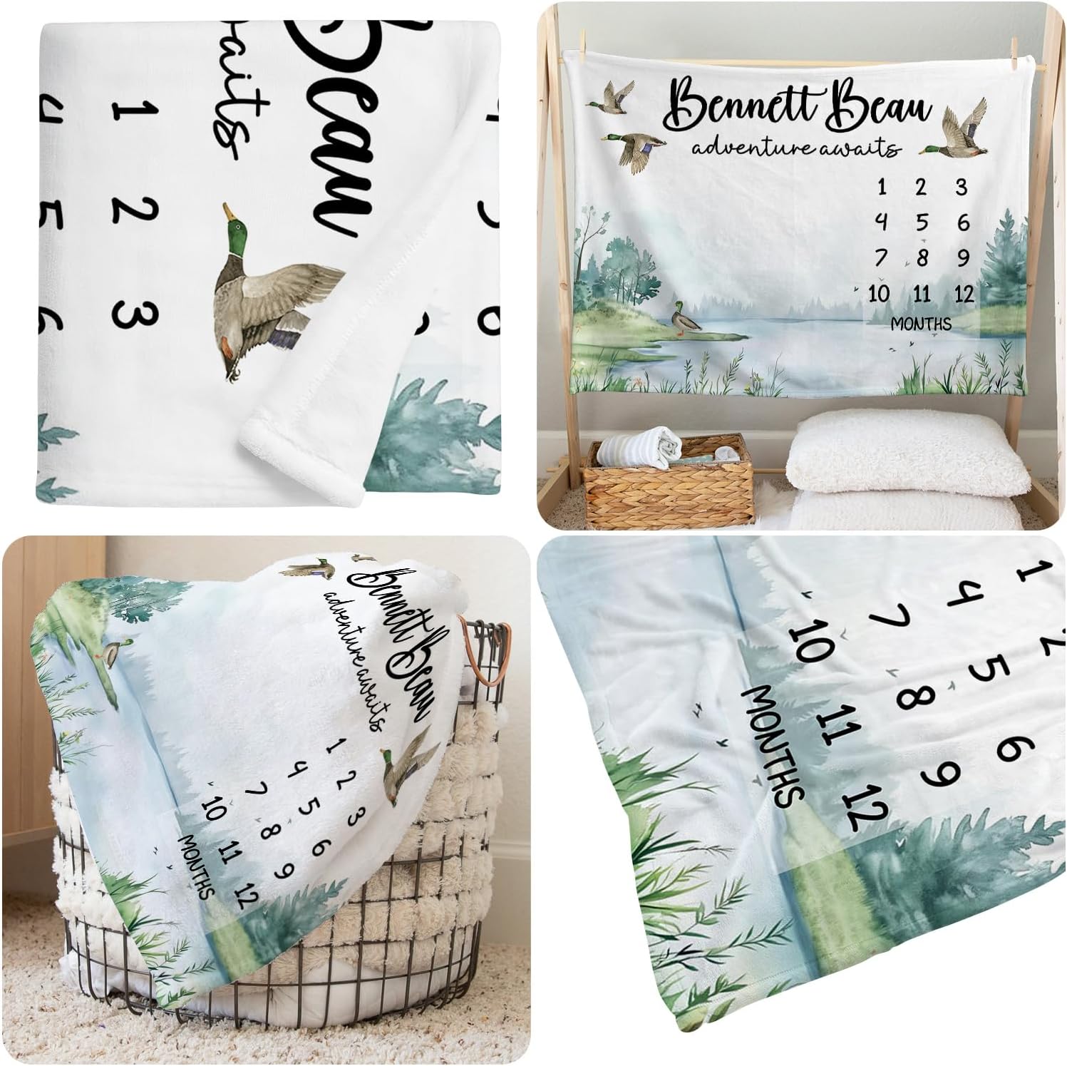 Personalized Mallard Duck Milestone Blanket, Monthly Growth Tracker, Personalized Baby Blanket, Baby Blanket with Name, Baby Swaddle Blanket, New Baby Gift