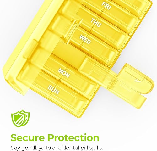 Miniatura 4 de AUVON Pastillero semanal XL 2 veces al día, pastillero 7 días con diseño de apertura grande de un lado para un fácil llenado, pastillero amarillo AM