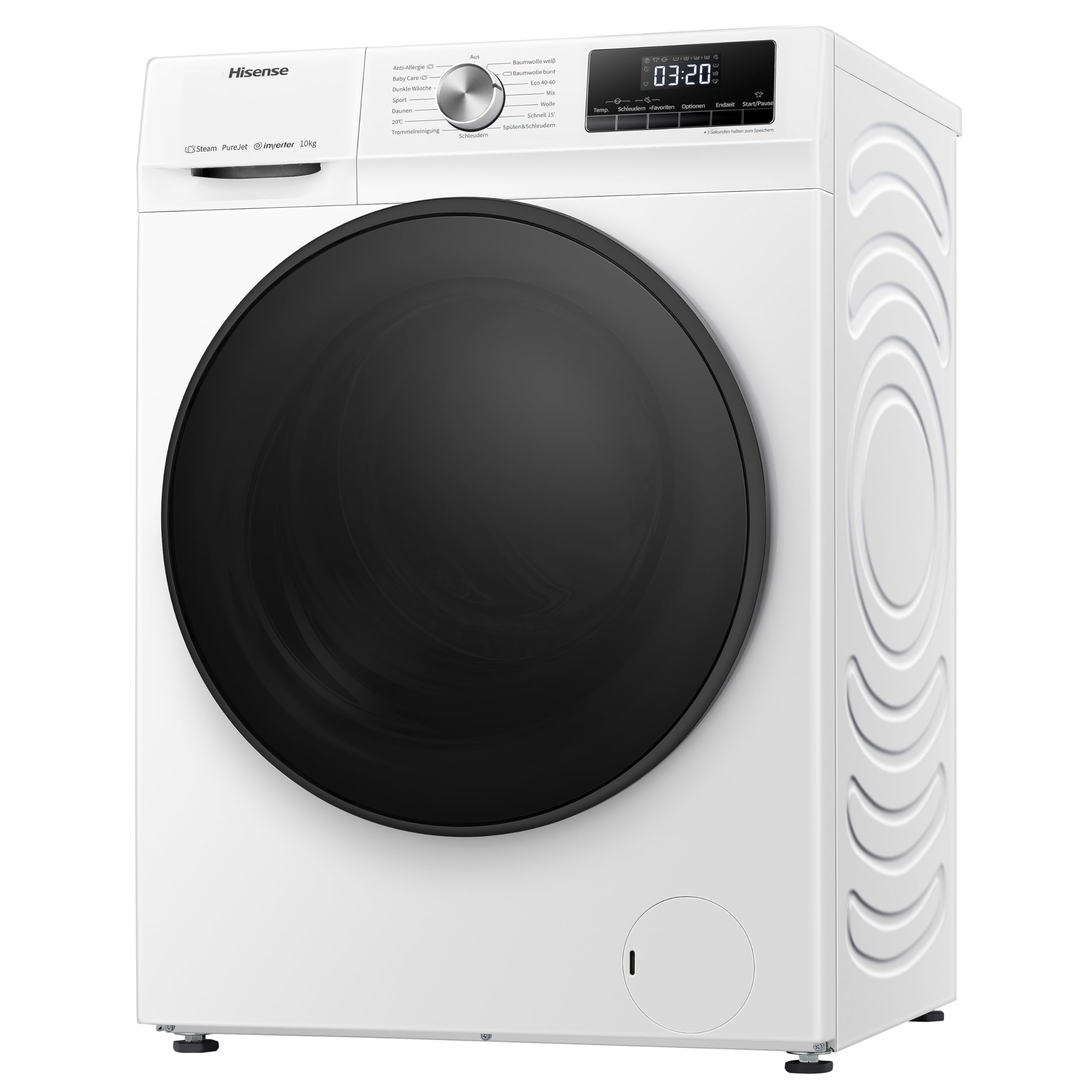 Hisense WFQA1014EVJM Waschmaschine mit Dampffunktion/10 kg/AquaStop /1400 U/min /15 Programme/Inverter PowerDrive Motor/Edelstahltrommel/Kindersicherung/Trommelreinigung/Weiß