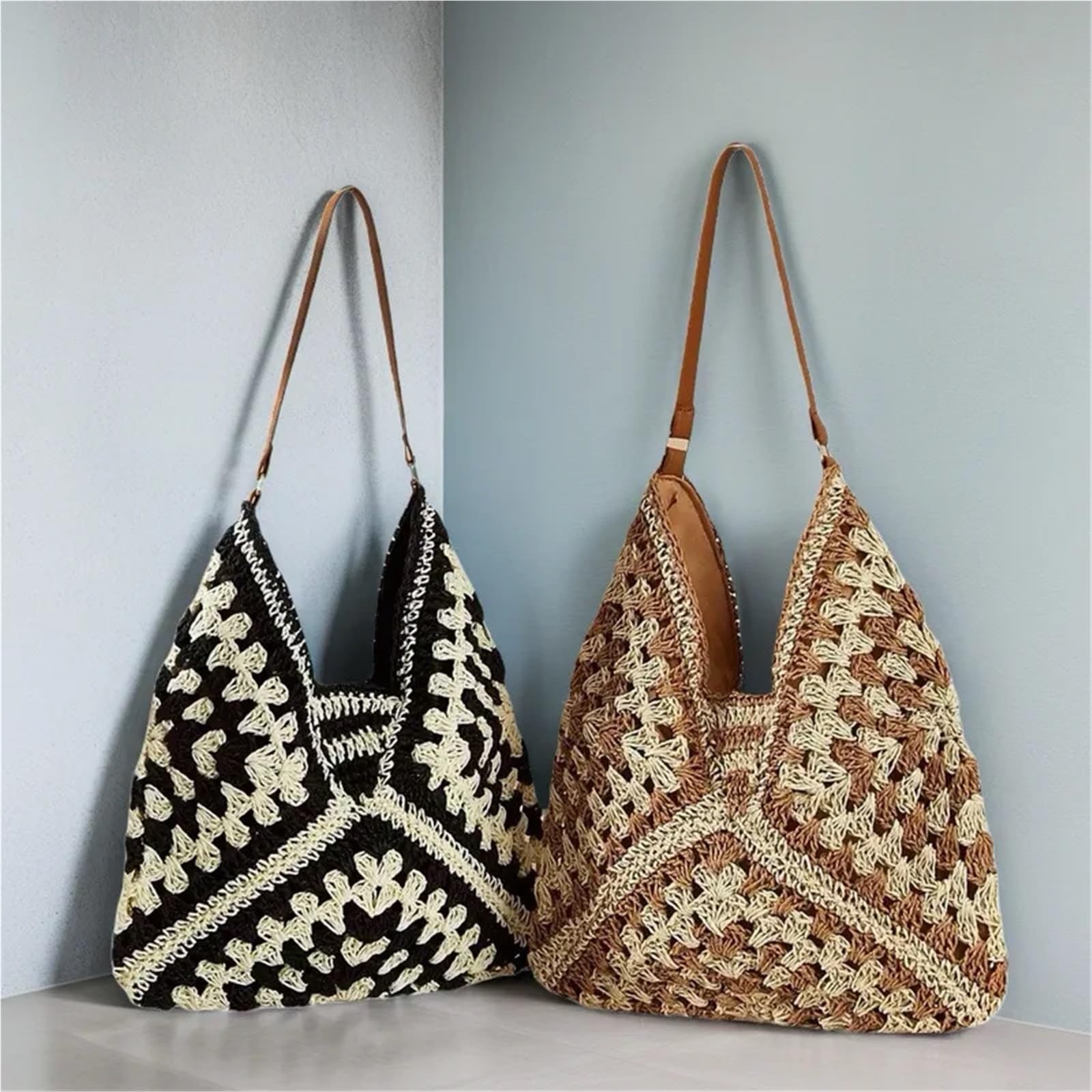 Bolso De Tejido Bolso de playa paja tejido a mano for mujer, grande, for vacaciones verano, bolso hombro informal, compras for festivales