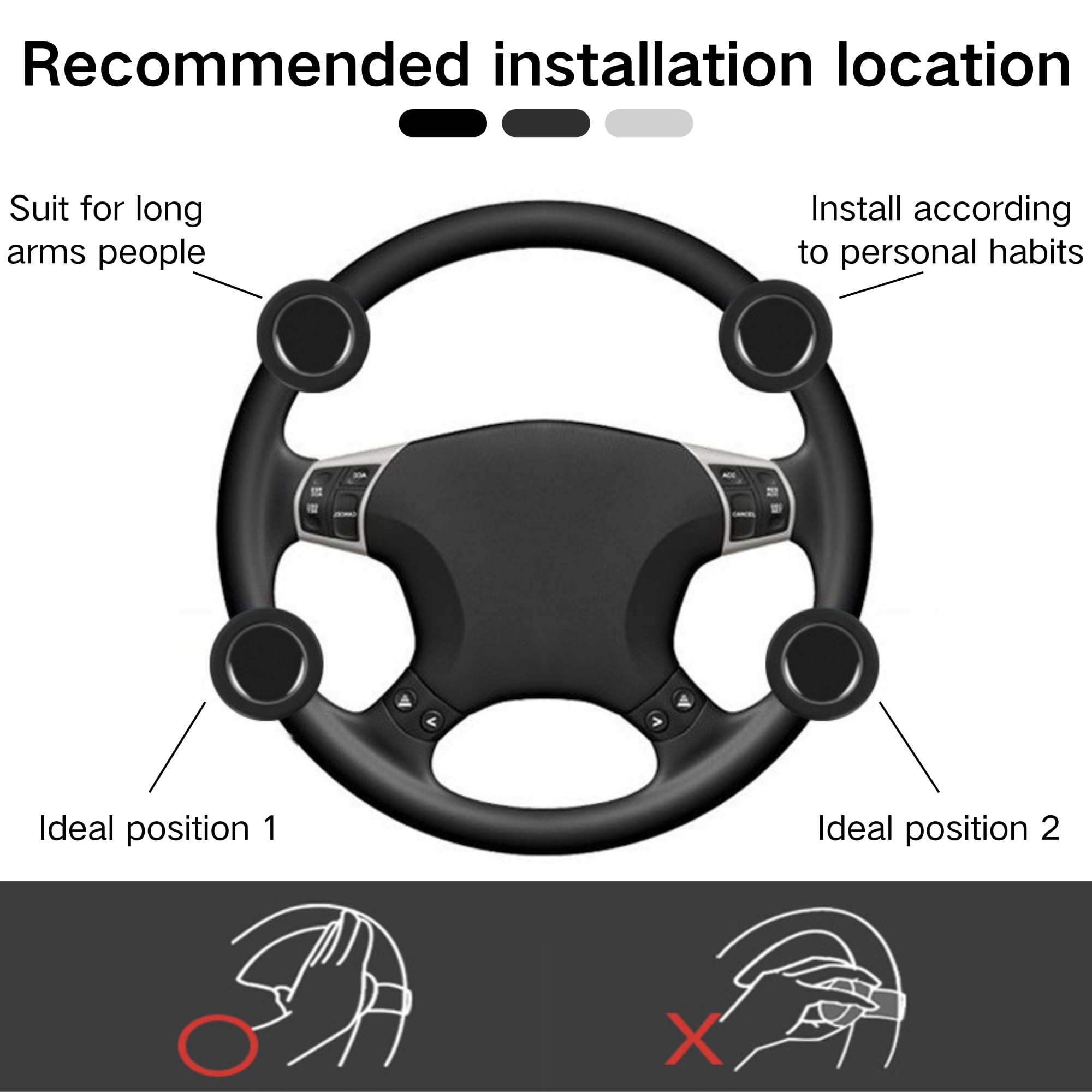 SUQ Perilla Giratoria para Volante Asistida por Gm para Automóviles Camiones Tractores Barcos Cortadoras de Césped (Negro)