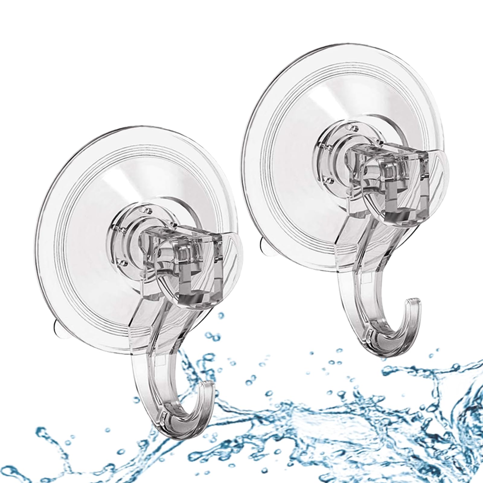 AMFUN 2 Packs Suction Hooks, Suction Hooks for Bathroom, Holds Up to 3KG, Reusable Transparent Waterproof Suction Cup Hooks for Kitchen, Shower, Window, Towel, Front Door, Bags, Caps, Coats, Wreath
