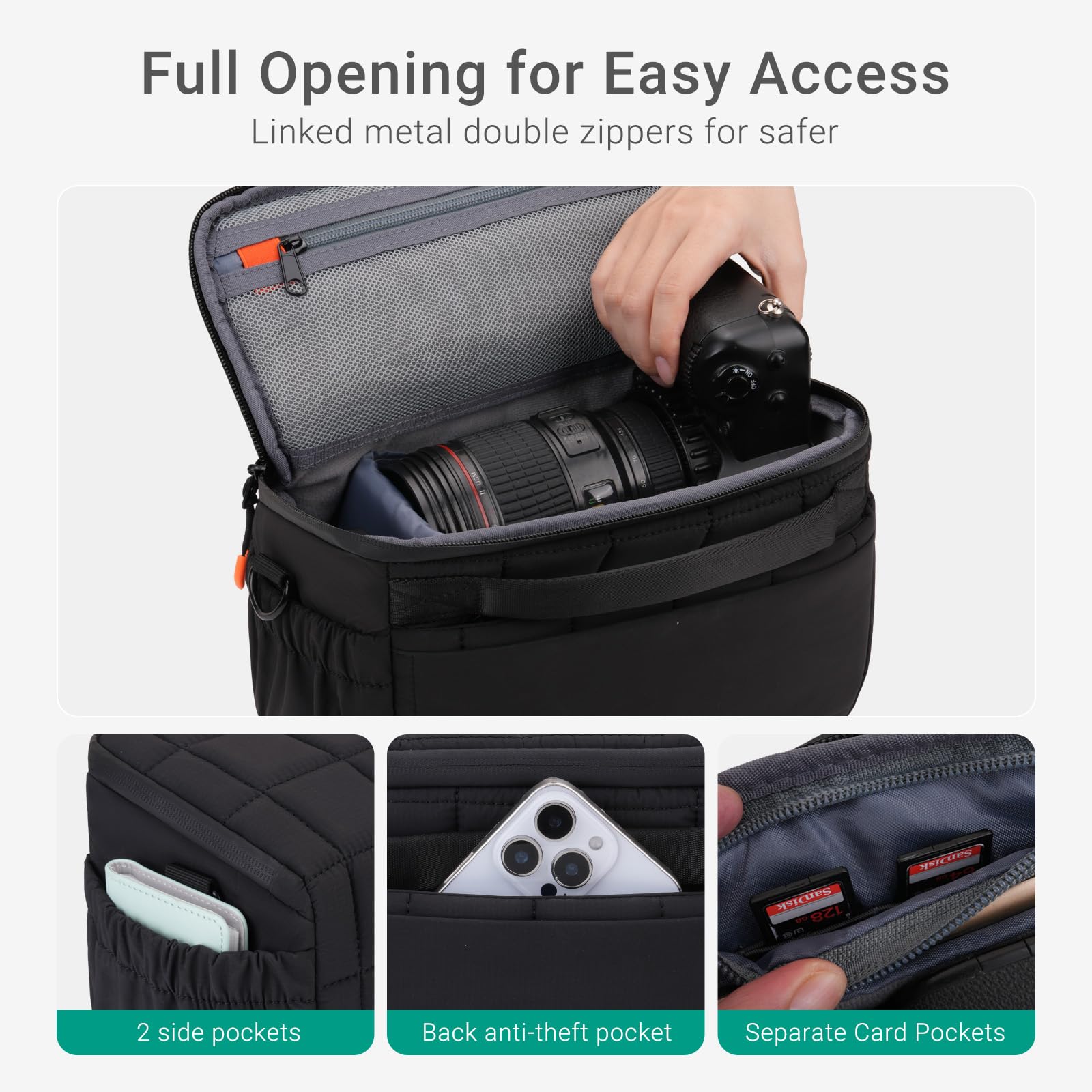 MOSISO Sling Photo Bag, wodoodporna torba na ramię do lustrzanek cyfrowych/lustrzanek lustrzankowych / lustrzanek lustrzankowych, odporna na wstrząsy z uchwytem na statyw i osłoną przeciwdeszczową