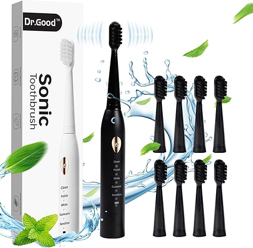 Cepillo de dientes eléctrico sónico para adultos, 8 cabezales de cepillo, 5 modos, temporizador inteligente de 2 minutos, IPX7 impermeable, diseño
