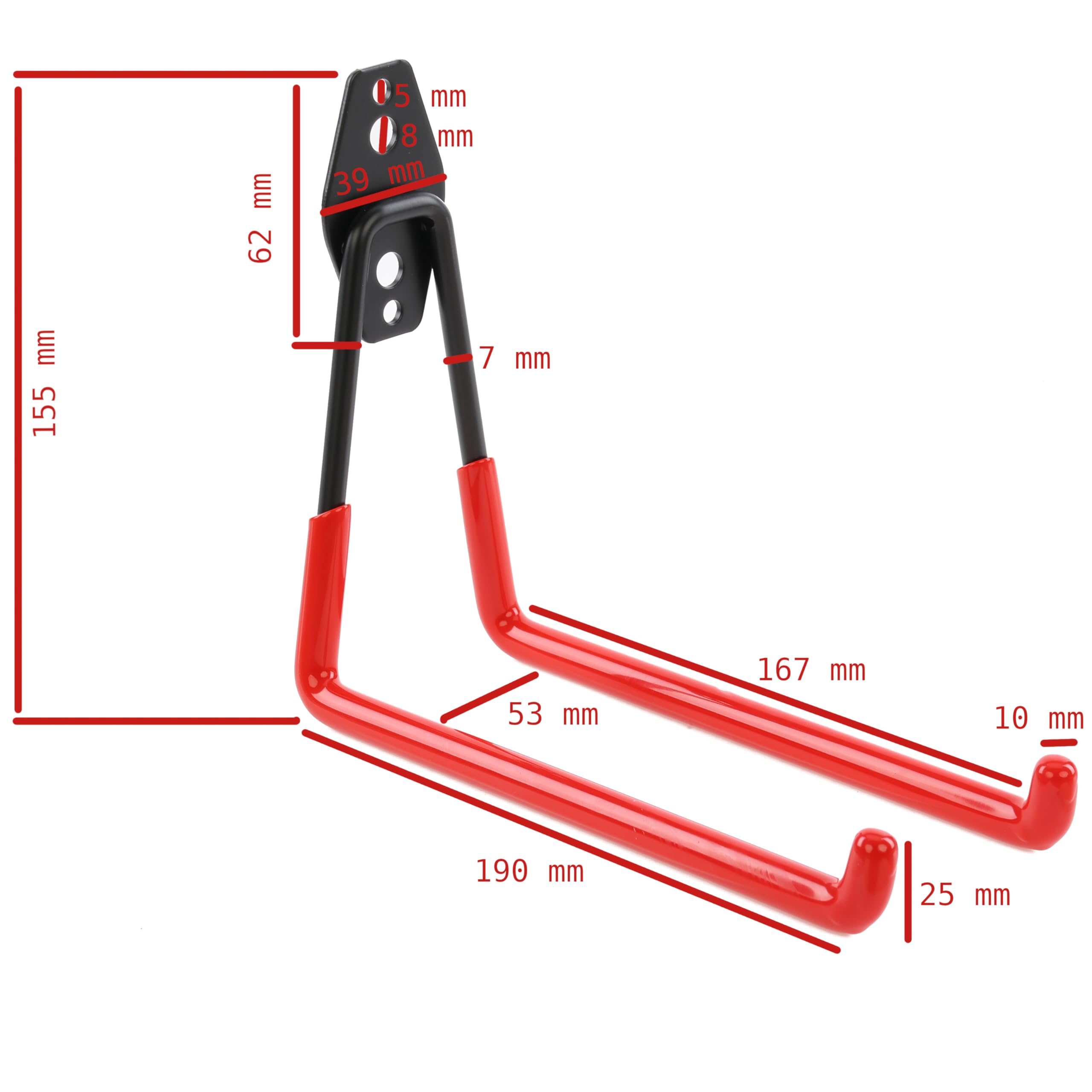 botle Set di 10 ganci da parete per utensili elettrici, dritti da 19 cm, stabili con rivestimento in PVC, per garage, capannoni, ganci per scale e pale, doppio gancio, portata fino a 25 kg