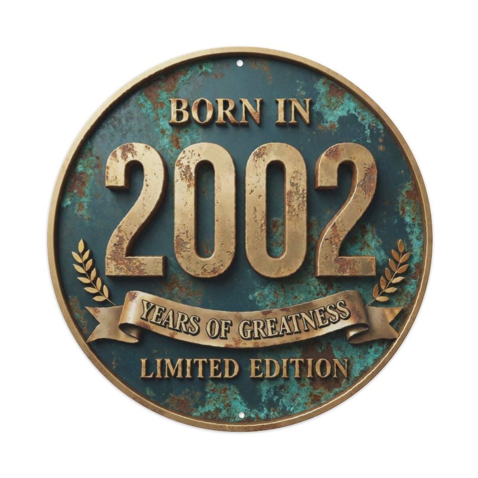 Born In 2002 Vintage Limited Edition Wall Sign Vintage Aluminium Metal Sign, Retro Wall Decor for Home, Bar, Garage & Farmhouse 20x20cm