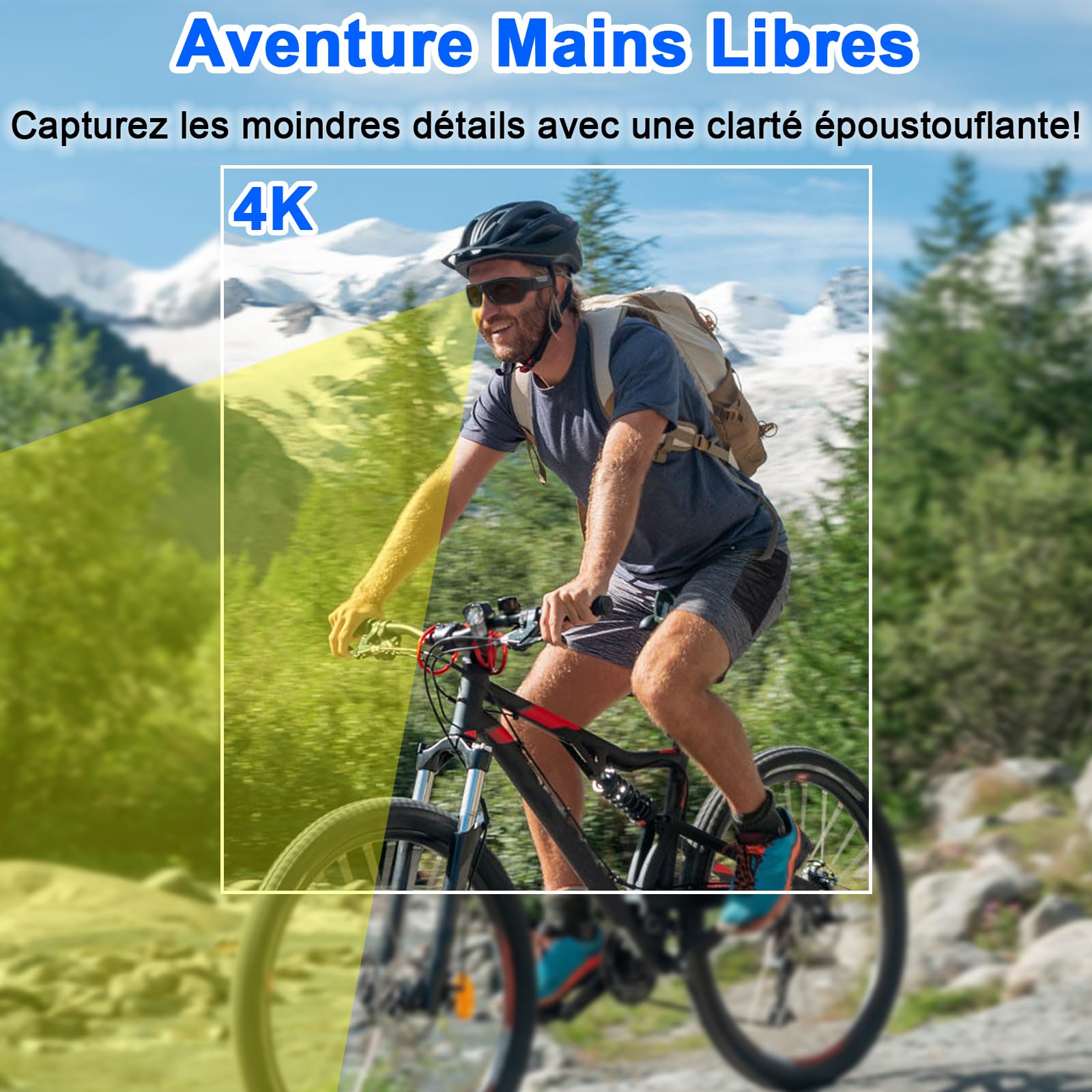 TANGMI Lunette Caméra 4K, Action Cam pour Moto Outdoor, Polarisée 32GB | Enregistrement Vidéo, Caméra Embarquée, Lunettes Vidéo, 85°, Un Seul Bouton, Vélo Pêche Randonnée Ski, Type-C, Étui