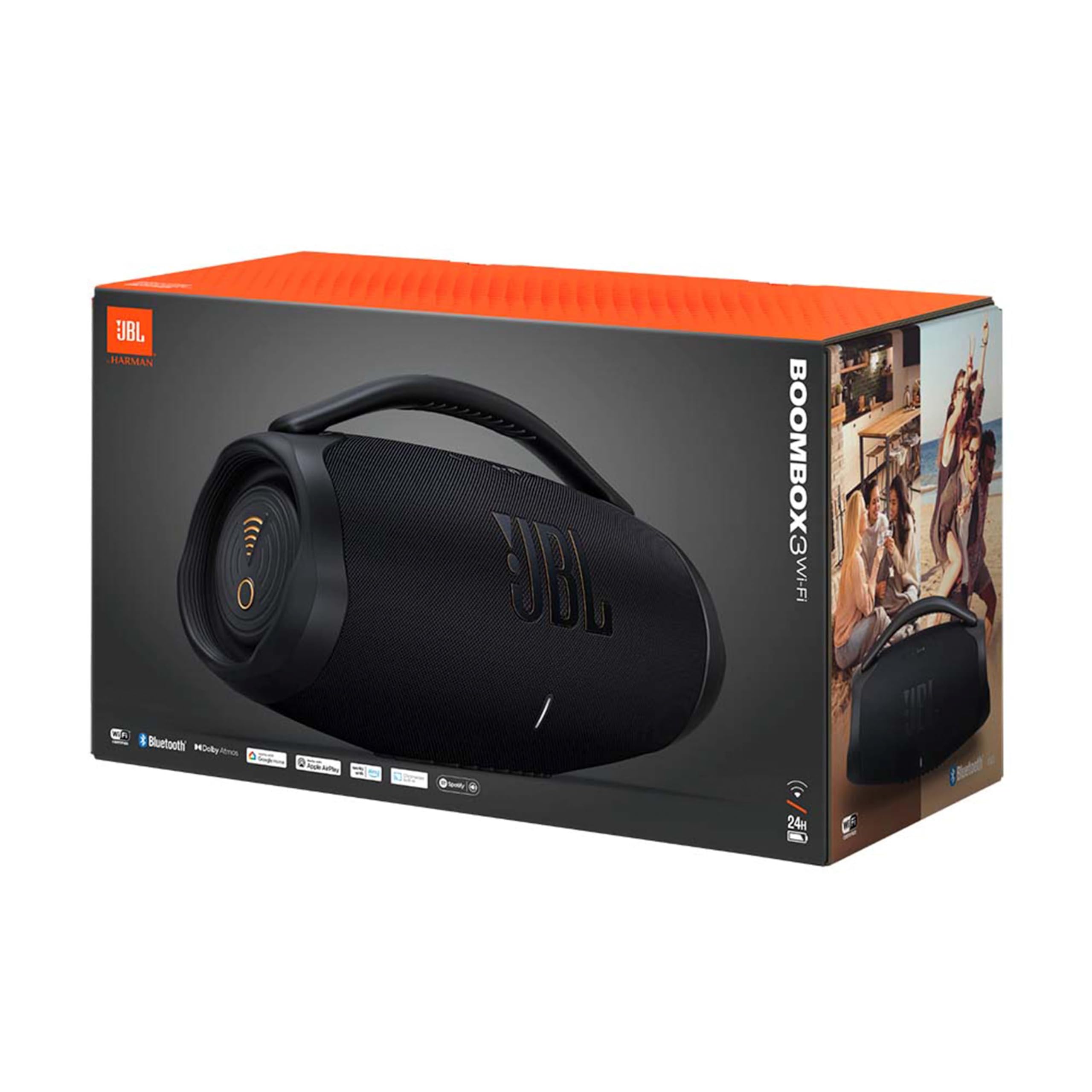 JBL Boombox 3 Wi-Fi Speaker Wireless, Cassa Altoparlante Portatile con Bassi Profondi, Bluetooth e Wi-Fi Integrato, Impermeabile IP67, App JBL One, 3D Dolby Atmos, fino a 24 Ore di Autonomia, Nero