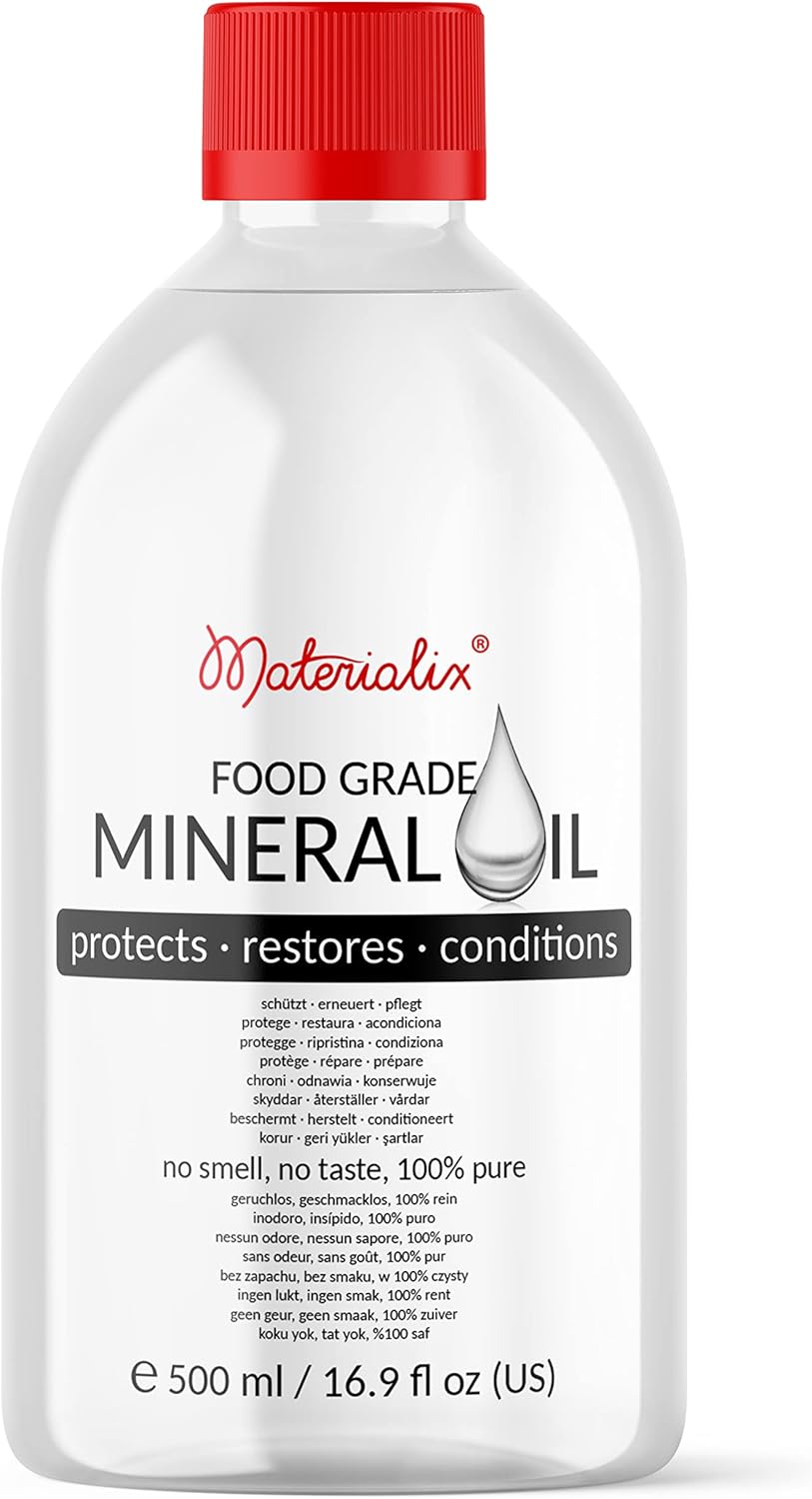 Materialix Food Grade Mineral Oil 500ml for Wood, Bamboo, Stainless