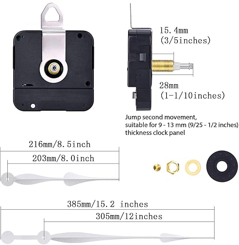 Miniatura 2 de Hicarer Motor de reemplazo de reloj de mecanismo de movimiento de reloj de eje largo de alto par con agujas de pala de 12 pulgadas de largo