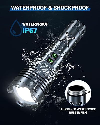 Miniatura 5 de Linternas superbrillantes de 5500.000 lúmenes altos, recargable, potente linterna LED de 6 modos, linternas tácticas con zoom, batería de larga