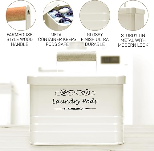 Miniatura 4 de ELITAPRO Contenedor moderno de vainas de lavandería con tapa para decoración de cuarto de lavado y accesorios organización de lavandería marfil