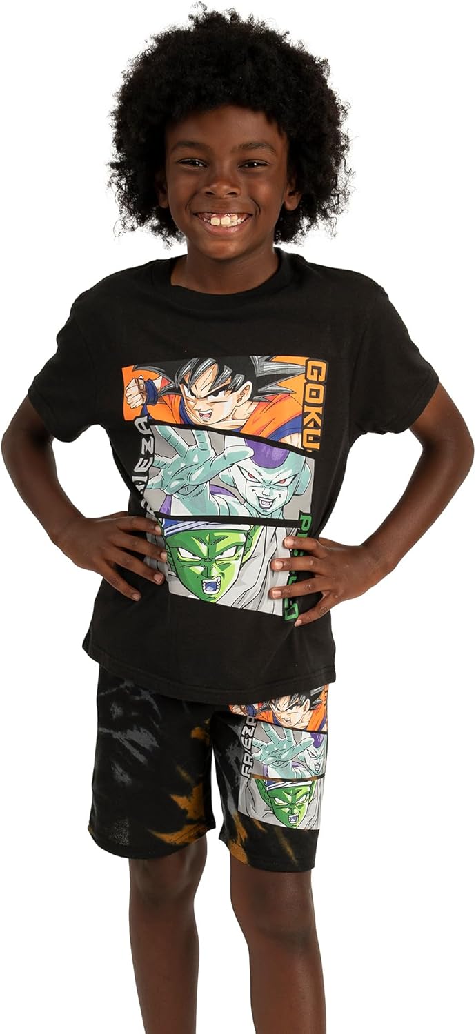 Dragon Ball Z Goku, Frieza, and Piccolo Short Sleeve Tee and Lounge Shorts 2-Piece Set