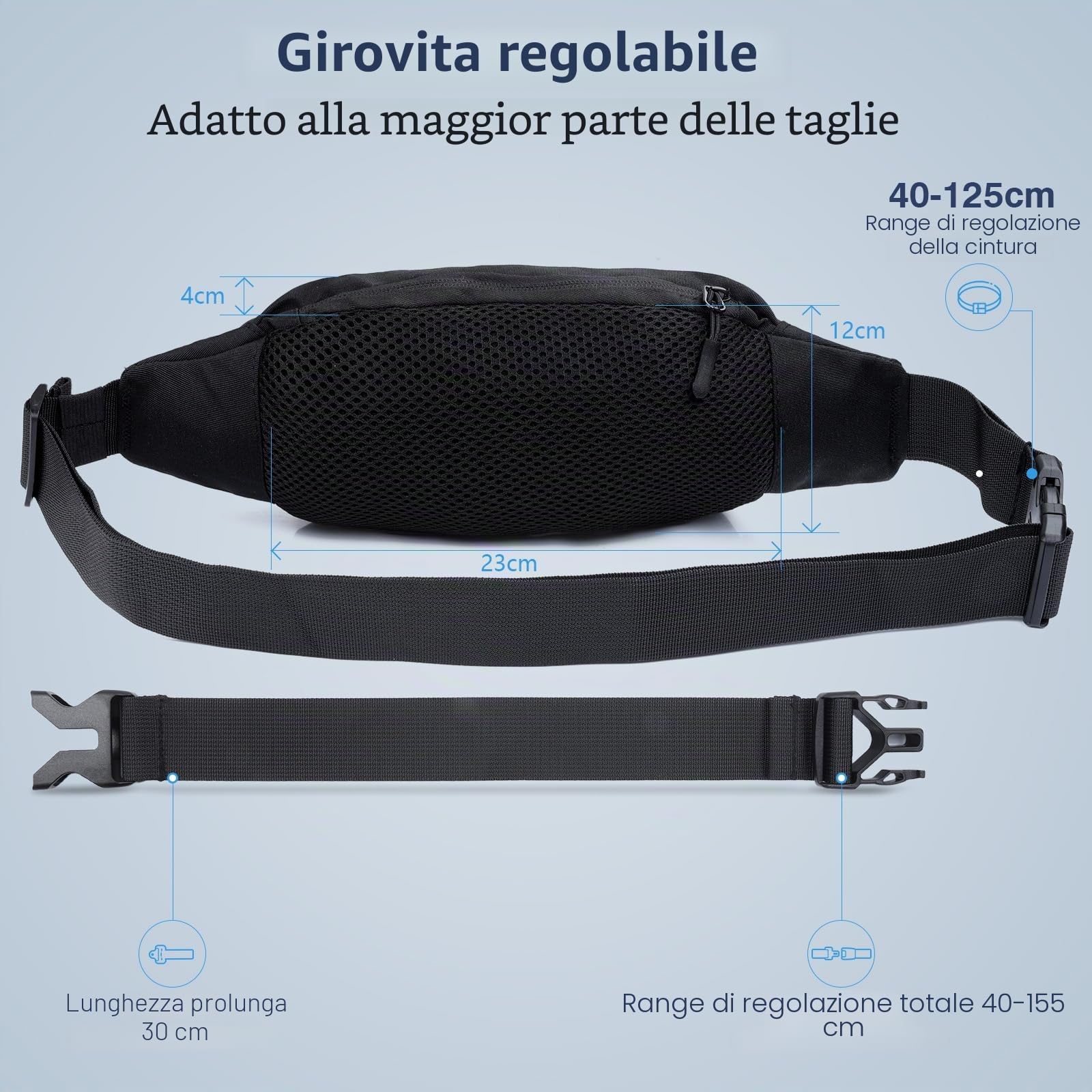 OTraki Marsupio Running Marsupio Sportivo Con Zip Tasche, Marsupio Uomo Tracolla Cintura Regolabile Marsupio Donna Sportivo Impermeabile Nero Per Uomo Donna Ciclismo Running Escursionismo