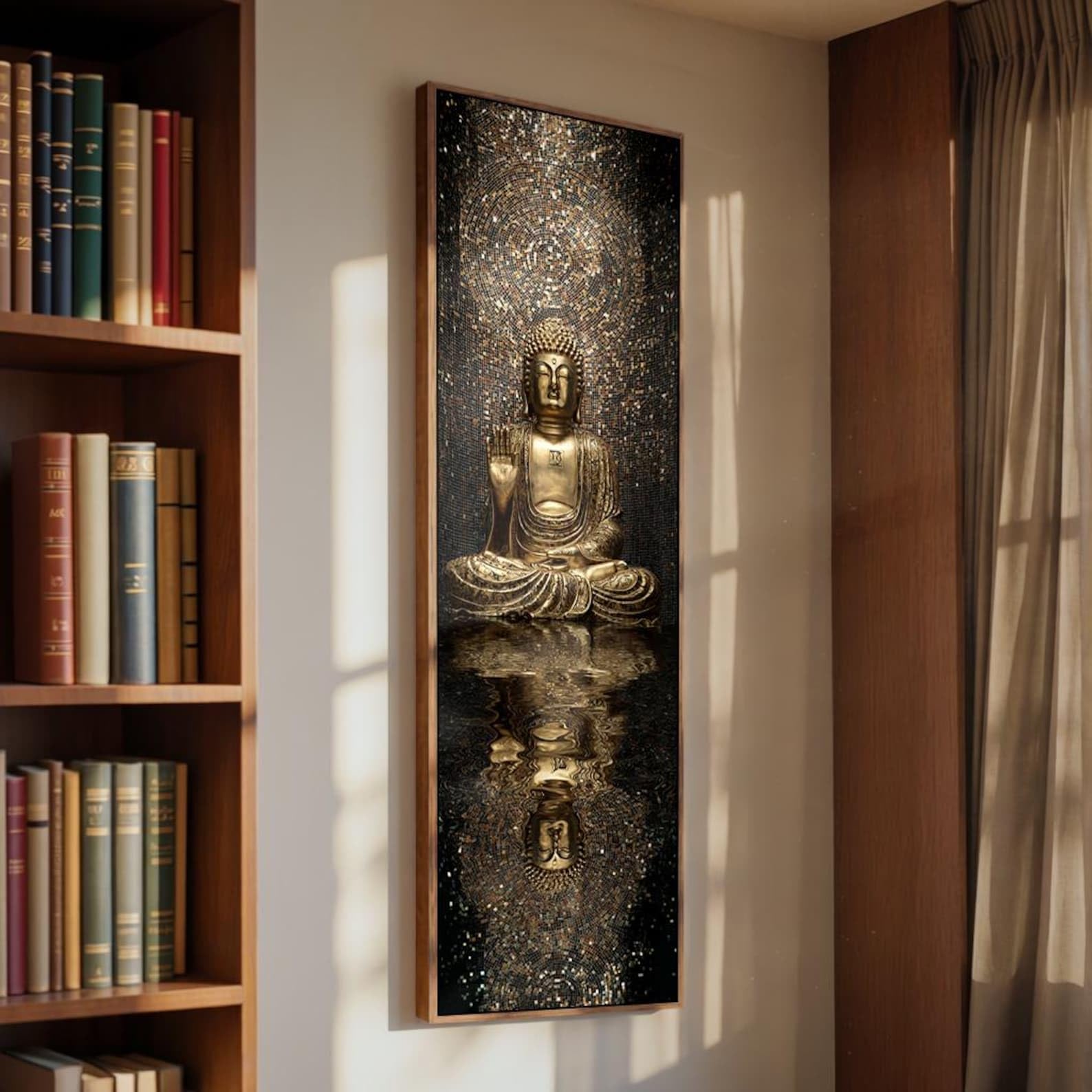 Xinbao Frameless Buddha Print - Tall Narrow Meditation Canvas Art - Vertical Zen Decor For Yoga Studio-Long Slim Spiritual Piece Painting(55X110cm/Frameless)
