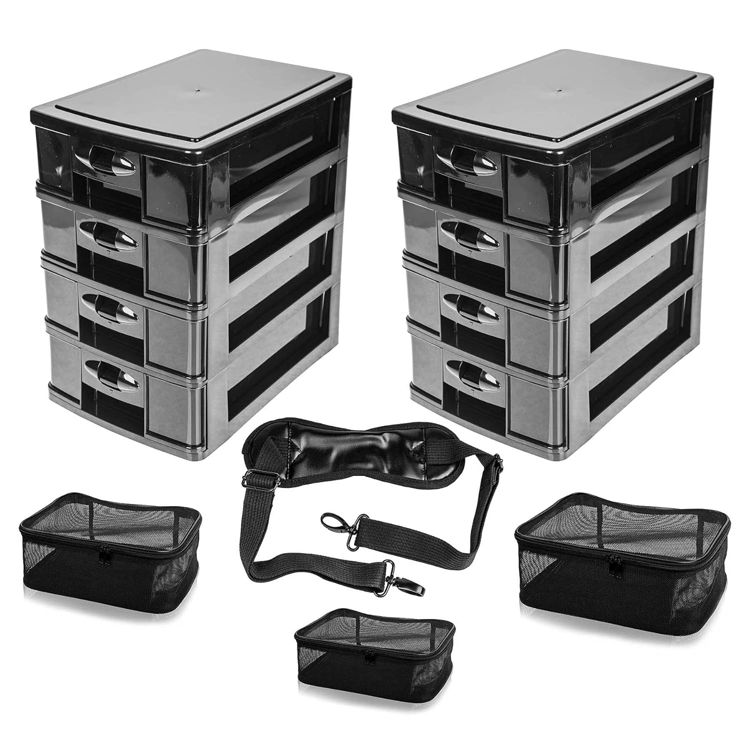 Soft Makeup Artist Rolling Trolley Cosmetic Case with Free Set of Mesh Bags - Jet Black