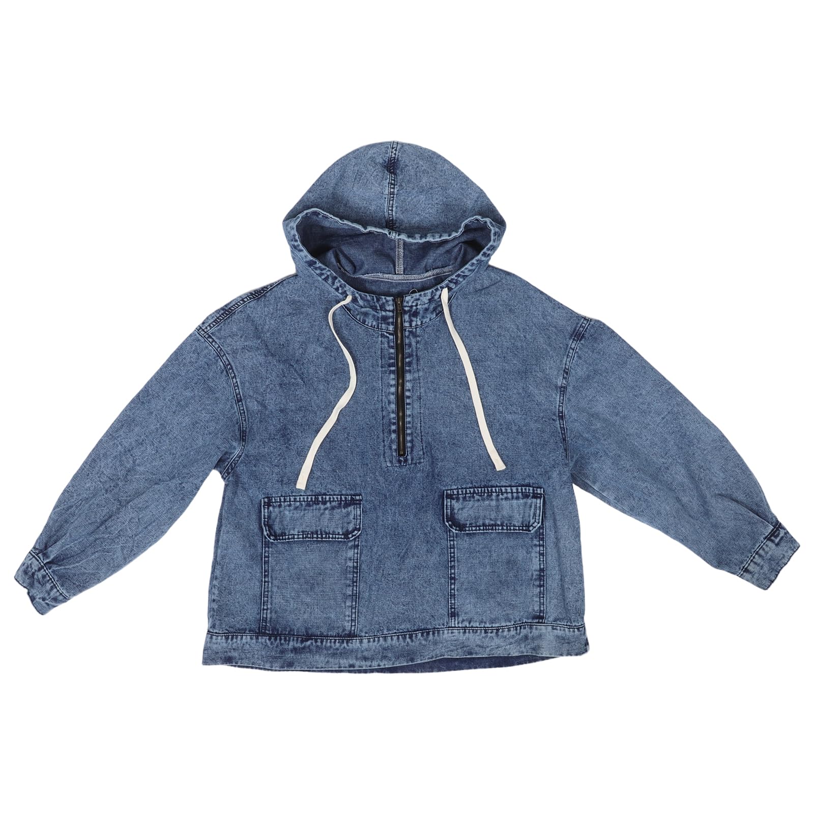 Mipcase Sudadera Vaquera con Capucha de Mezclilla Estilo Oversize para Mujer con Bolsillos Manga Larga Casual Urbano