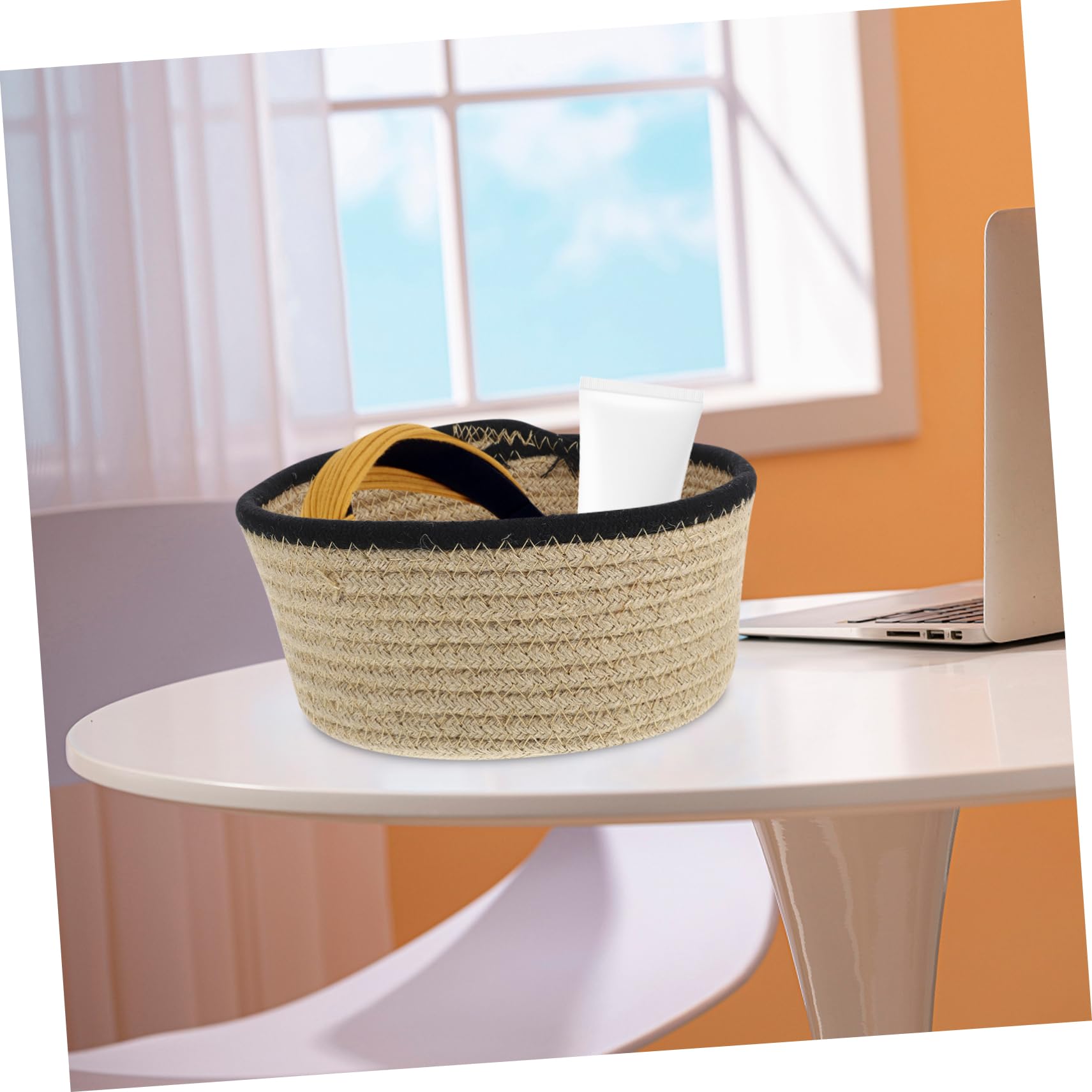 HEALLILY Woven Basket Multi-use Storage Decorative for Table Cosmetics Jewelry Desktop Organizer
