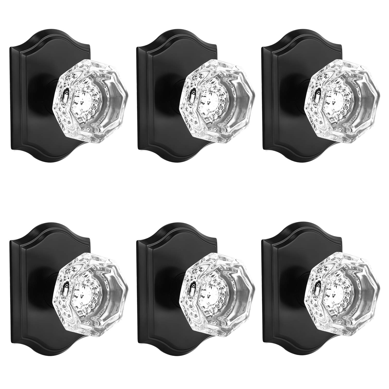 Gobrico Antique Dummy Door Knob Interior Crystal Door Knobs with Matte Black Rosette,Single Side Octagon Diamond Glass Knobs,No-Turning Door Handles,