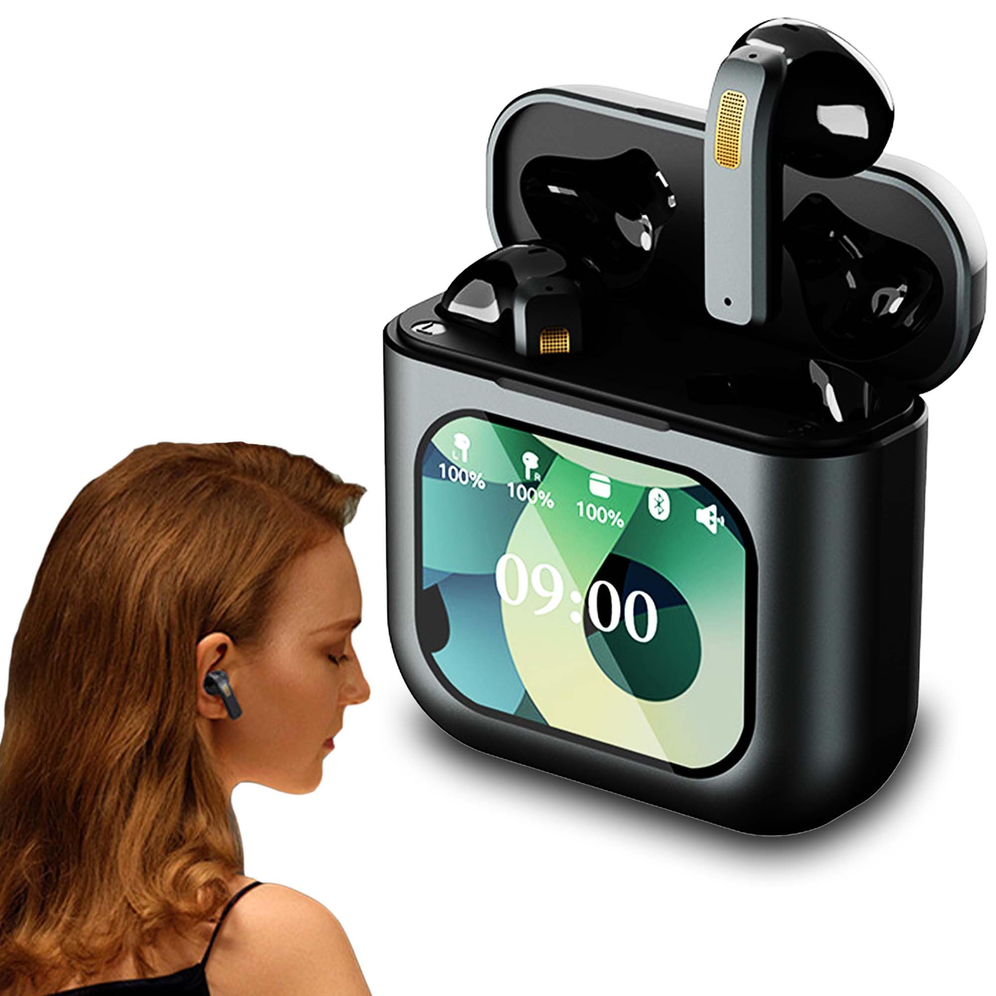 Auriculares in-ear Bluetooth, caja de carga inteligente con pantalla táctil, gran pantalla con cancelación de ruido, auriculares deportivos para juegos, dormir, auriculares de alta fidelidad, varios