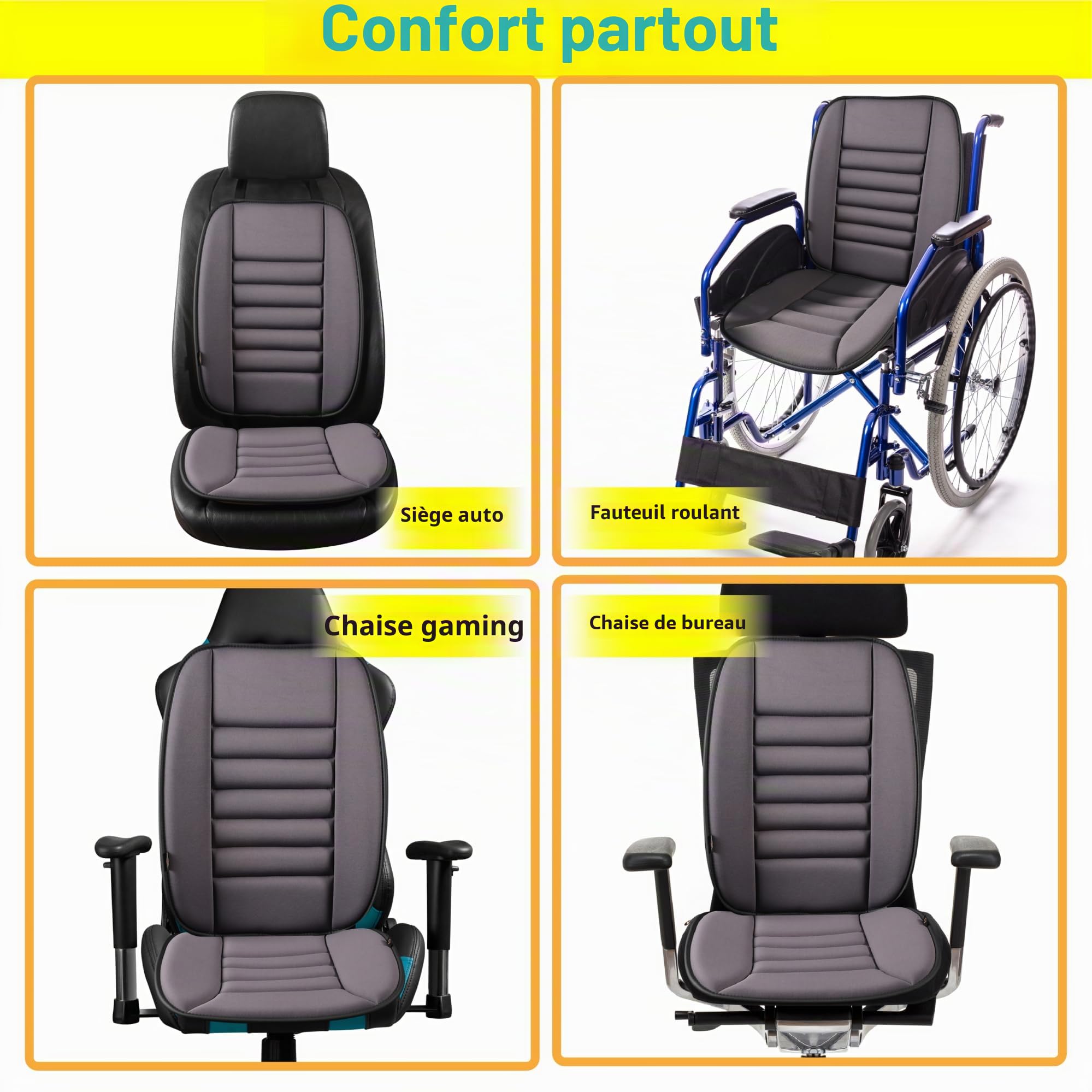 kingphenix Coussin de siège de voiture avec coussin de soutien dorsal : Design en mousse à mémoire de forme pour un confort amélioré, idéal pour les conducteurs et l'utilisation au bureau - Confort