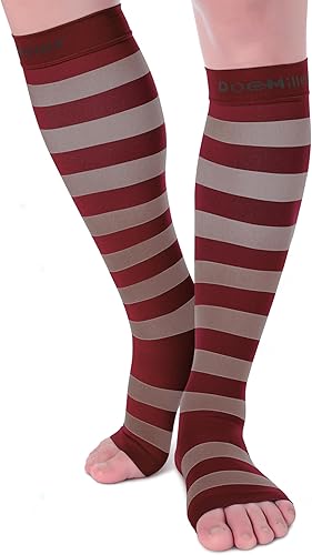Miniatura 14 de Doc Miller Calcetines de compresión para mujeres embarazadas – pantorrilla ancha, puntera abierta, manga de rodilla de 15-20 mmHg, medias