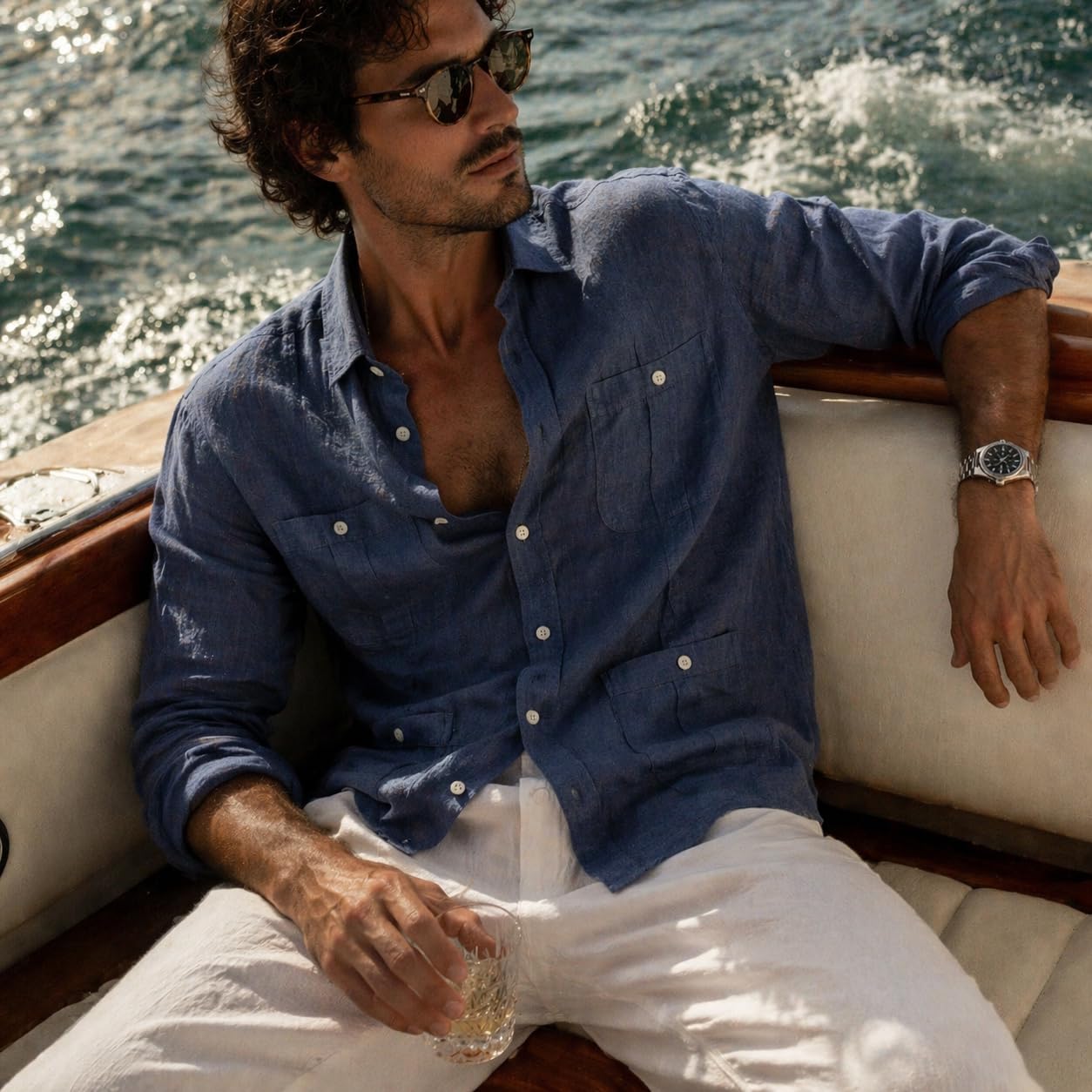 Camisa Guayabera de Lino para Hombre, Manga Larga con 4 Bolsillos y Alforzas, Estilo Cubano Casual para Playa, Verano y Bodas, Transpirable y Ligera