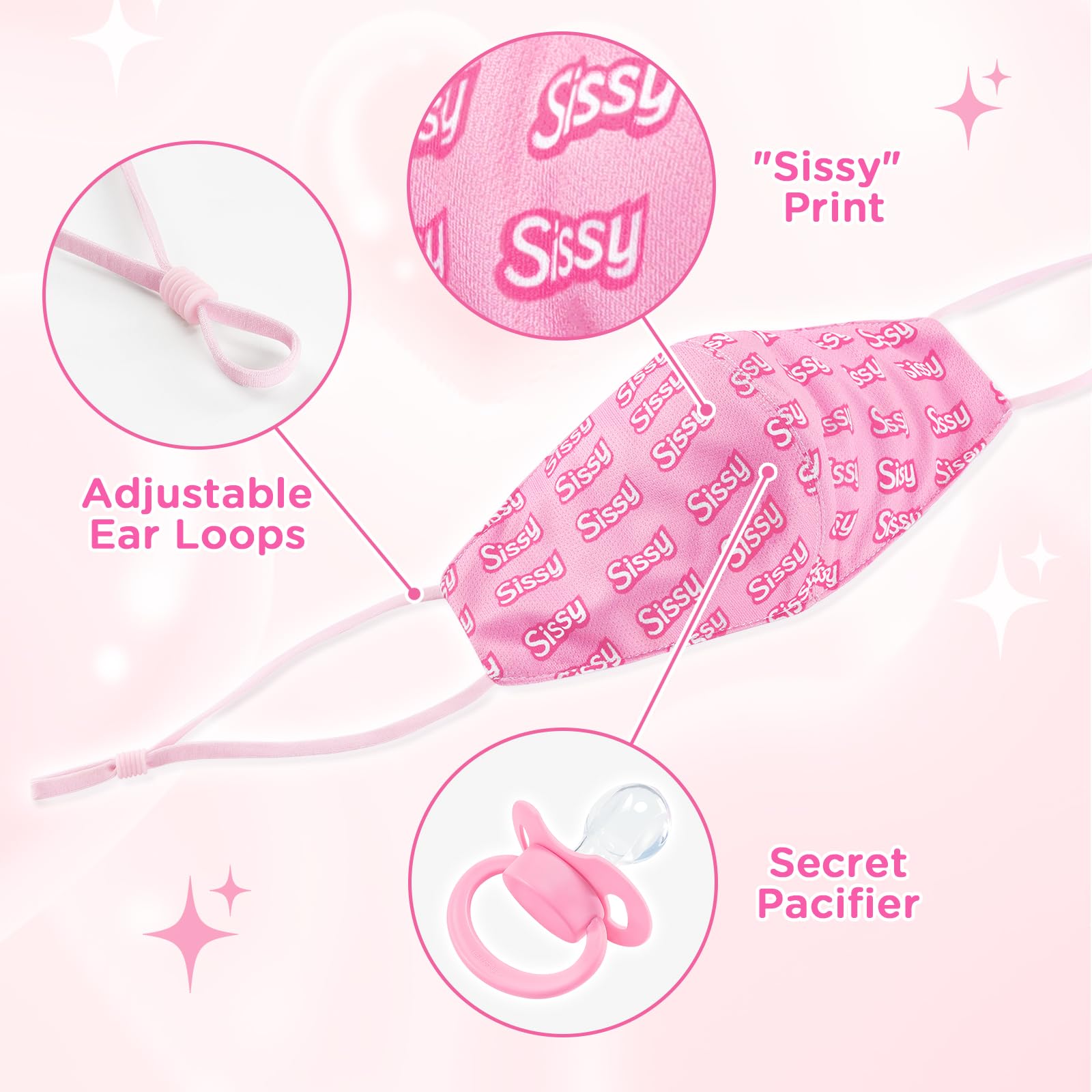 LittleForBig Discreet Sissy Gen II Masque en Tissu Réglable avec Bâillon à Sucette Amovible - Masque Facial Secret Soother avec Sangle Réglable
