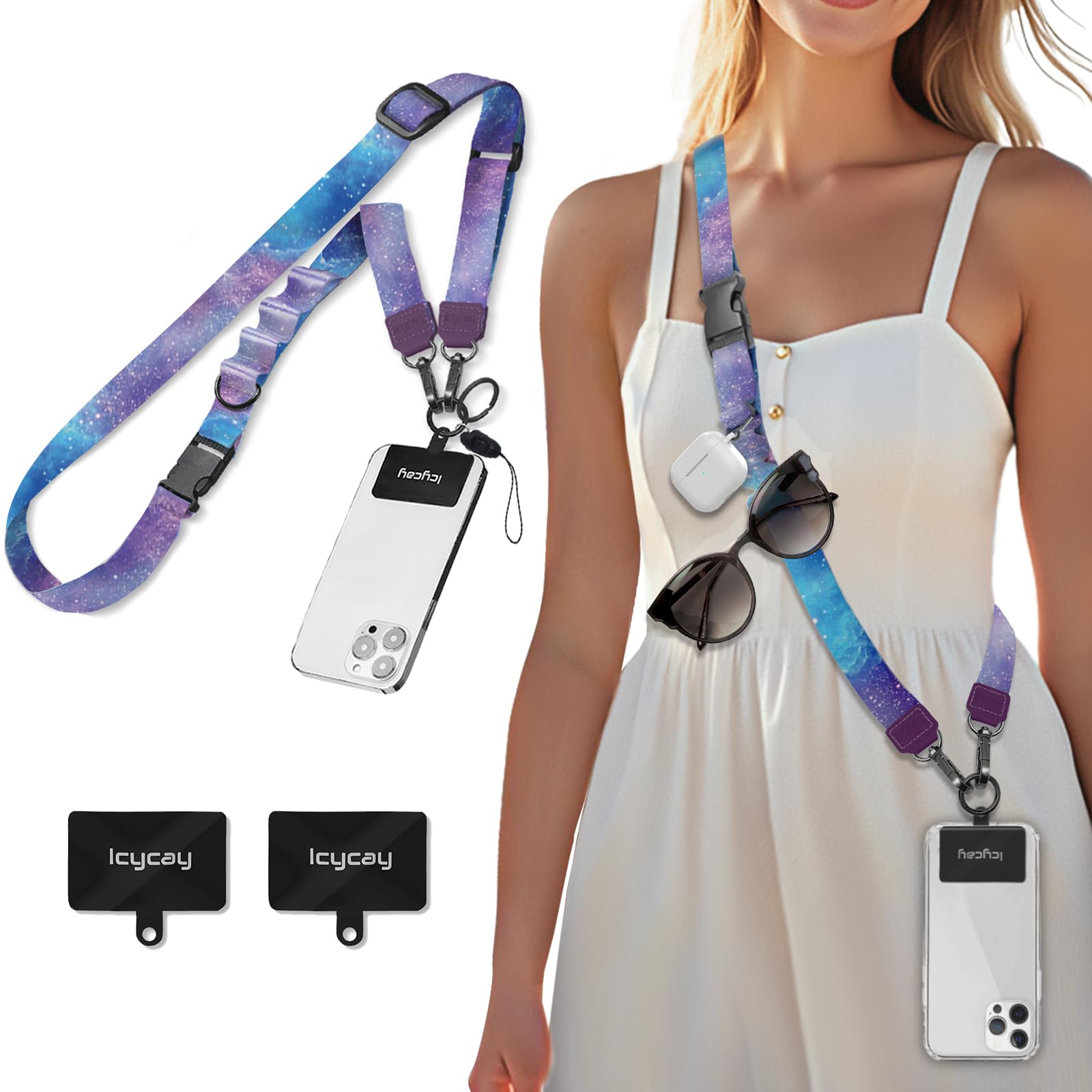 Icycay Phone Lanyard Crossbody, Starry Sky Cell Phone Strap for Around The Neck Adjustable, Anti Theft Cute Lanyard for iPhone Case ID Holder Keys Accessories Travel Essential