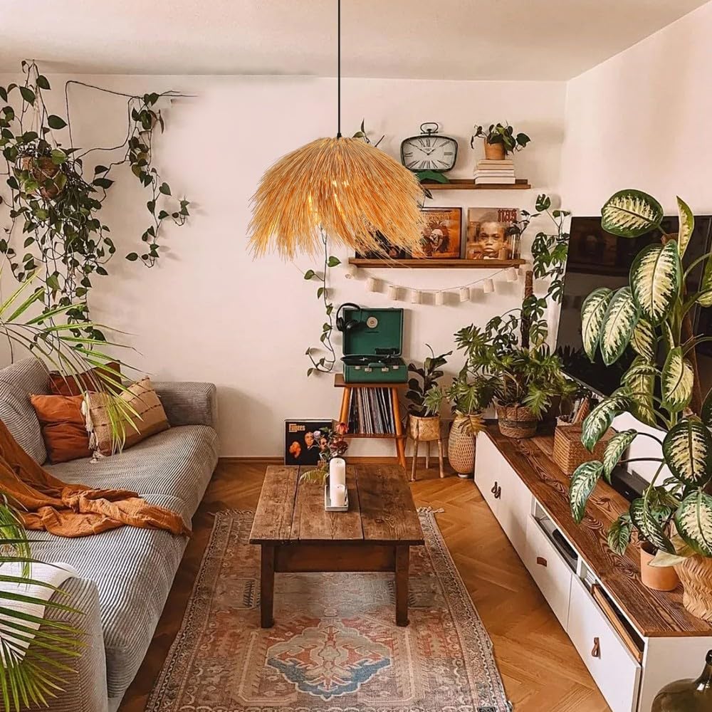 IMMAX BOHO NATURALEZA designerska lampa wisząca, dł. 55 cm. E27, naturalny rattan