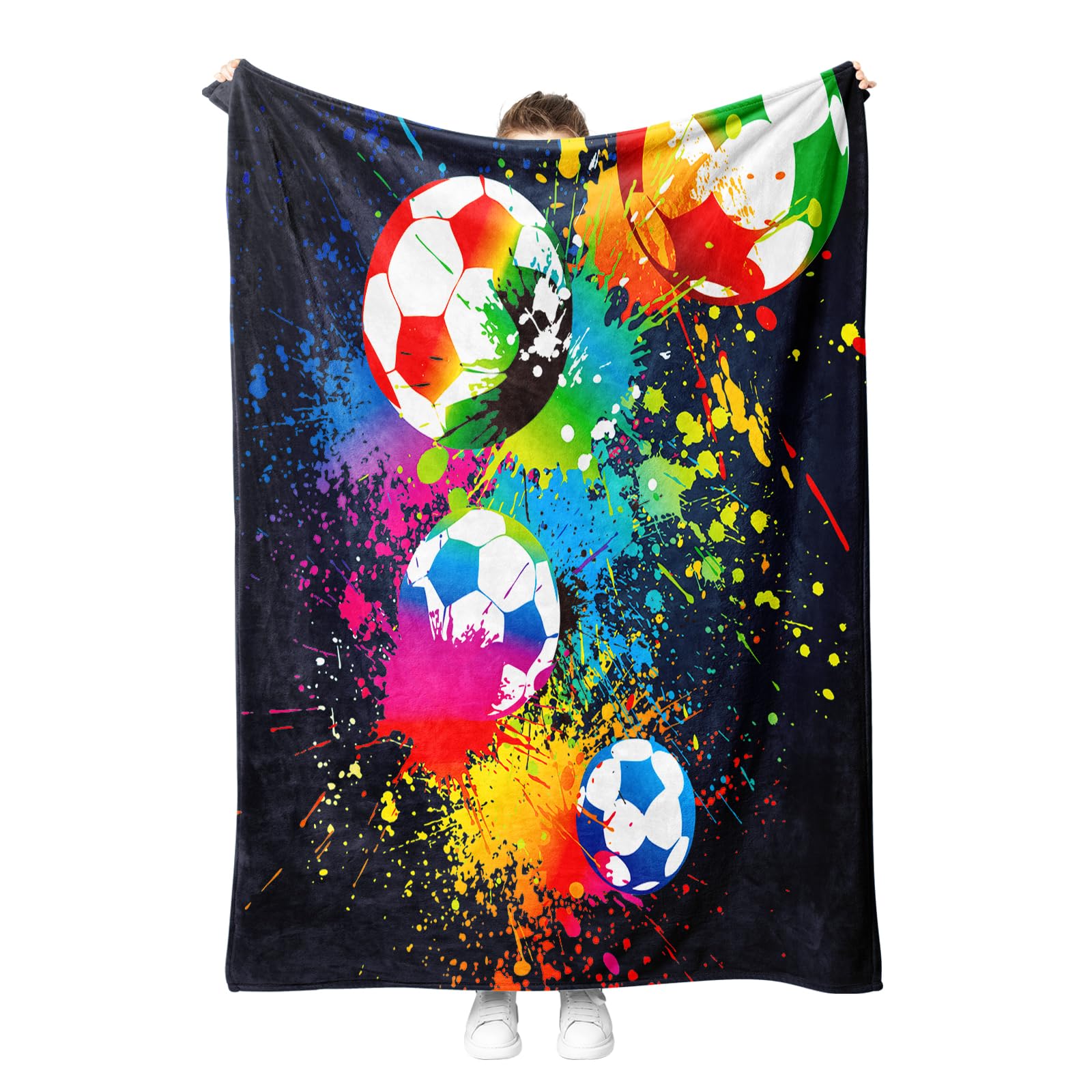 Deken voetbalmotief, knuffeldeken, warm en wollig, voor kinderen