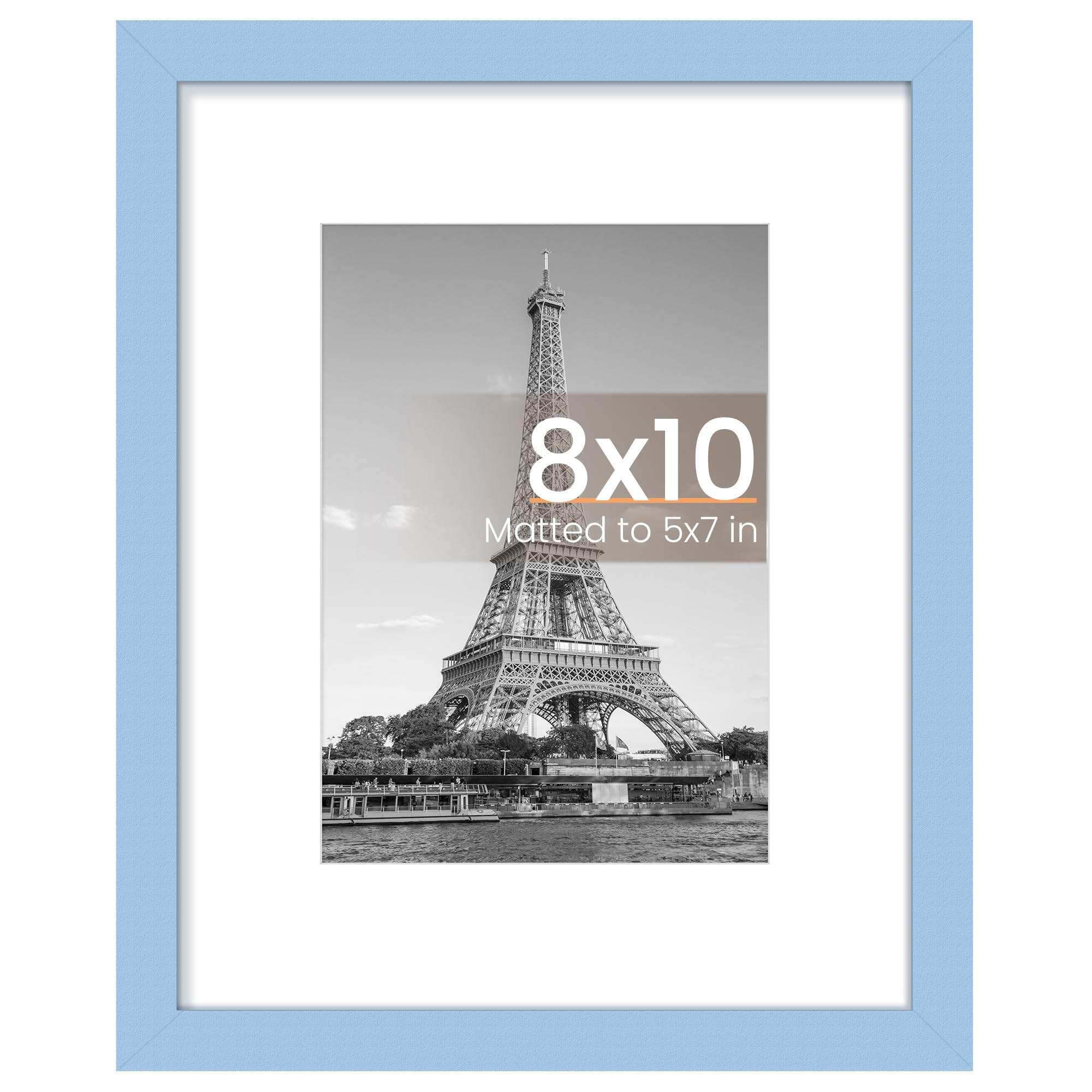 Photo 1 of upsimples 8x10 Picture Frame, Display Pictures 5x7 with Mat or 8 x 10 Without, Wall Hanging Photo Frames, Blue, 1 Pack