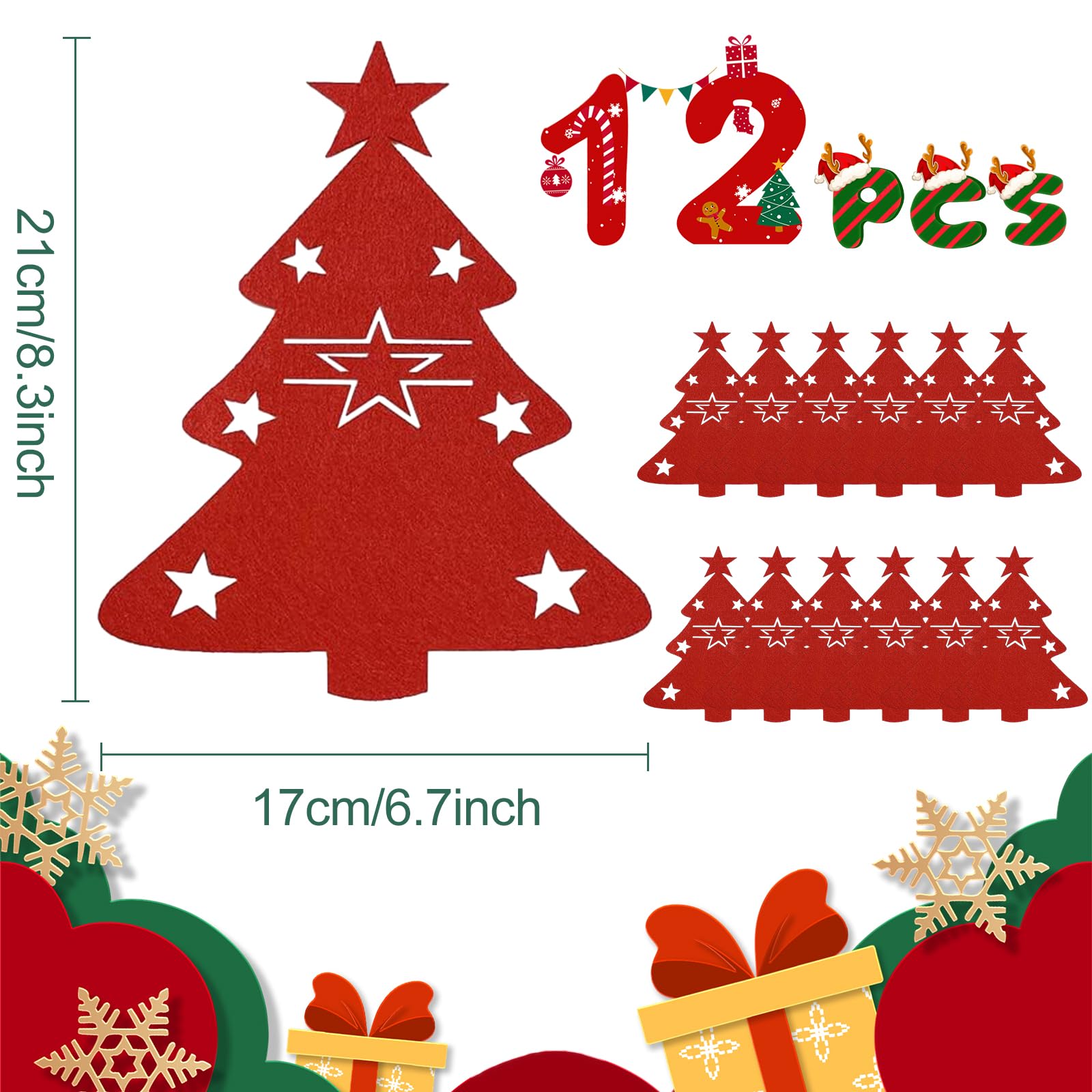 Weihnachtsbaum Filz COLEESON 12 Stück Besteckhalte Produktbild-Vorschau 2