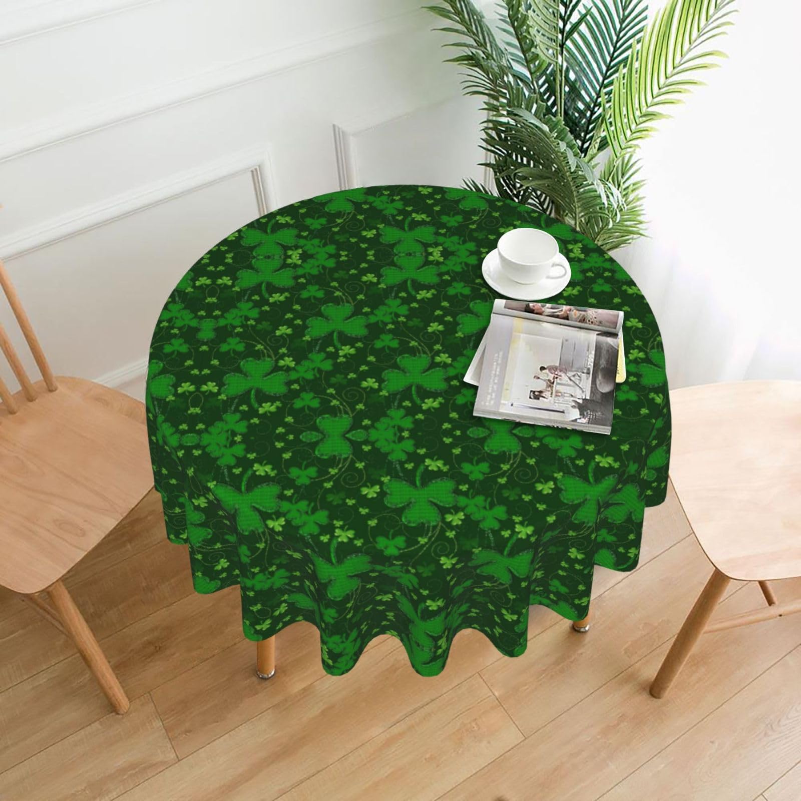 VCzsdff background st patrick's day glitter Print Stain Resistant Round Tablecloth 60in Family Friendly Polyester Cloth for Kids Meals