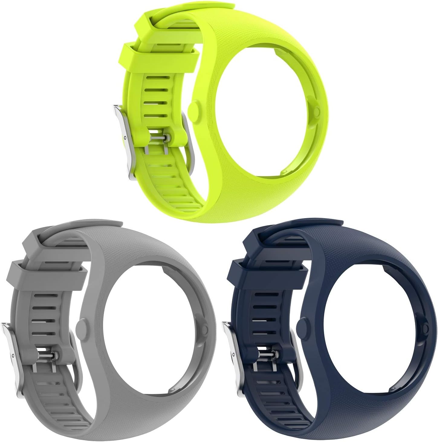 ECSEM Soft Silicone Watch Bands for Polar M200 Smart Watch Replacement Strap for Polar M200 3Pack Yellow DarkBlue Gray