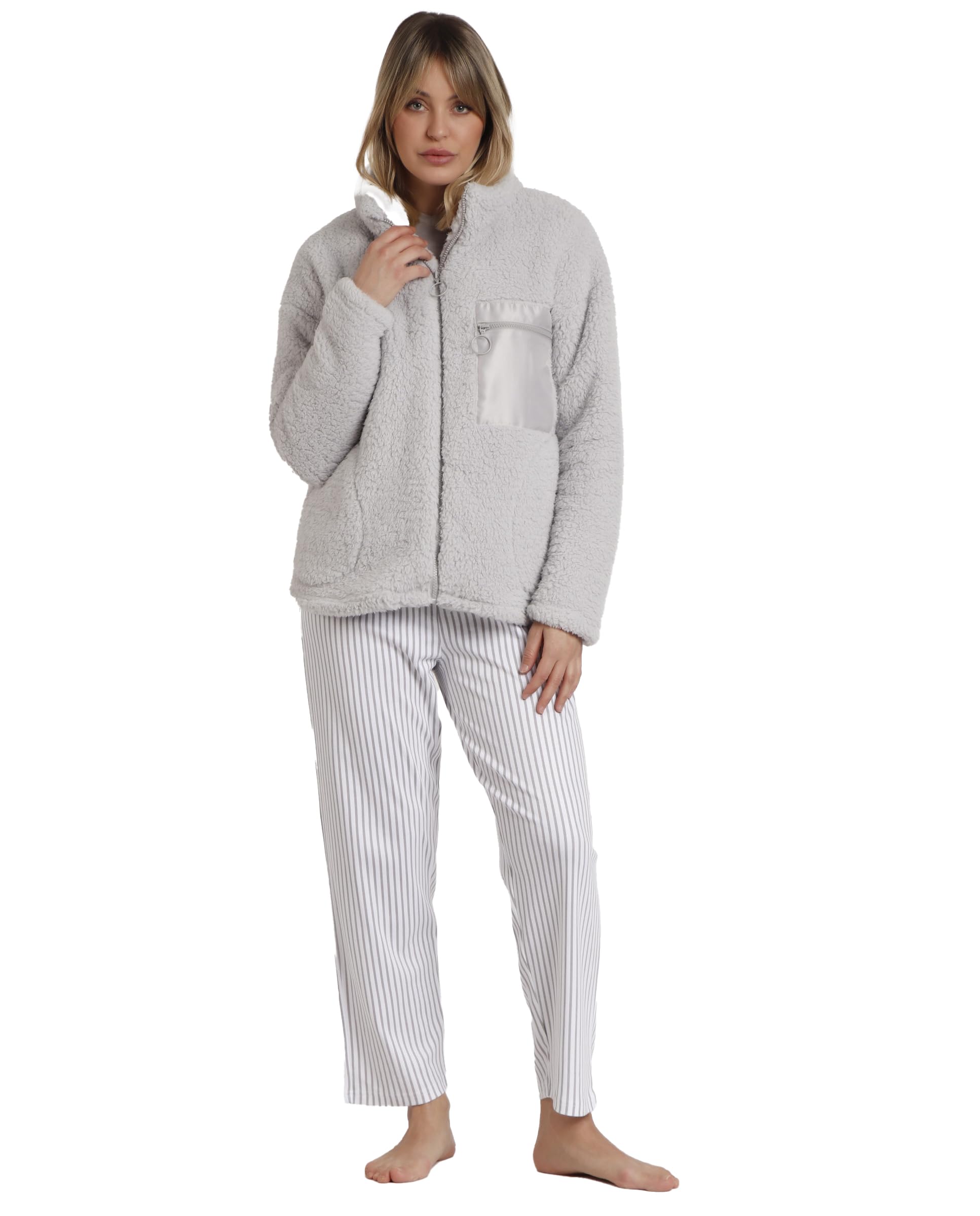 Bata Manga Larga Soft Home (FR/ES, Letras, L, Regular, Regular, Gris)