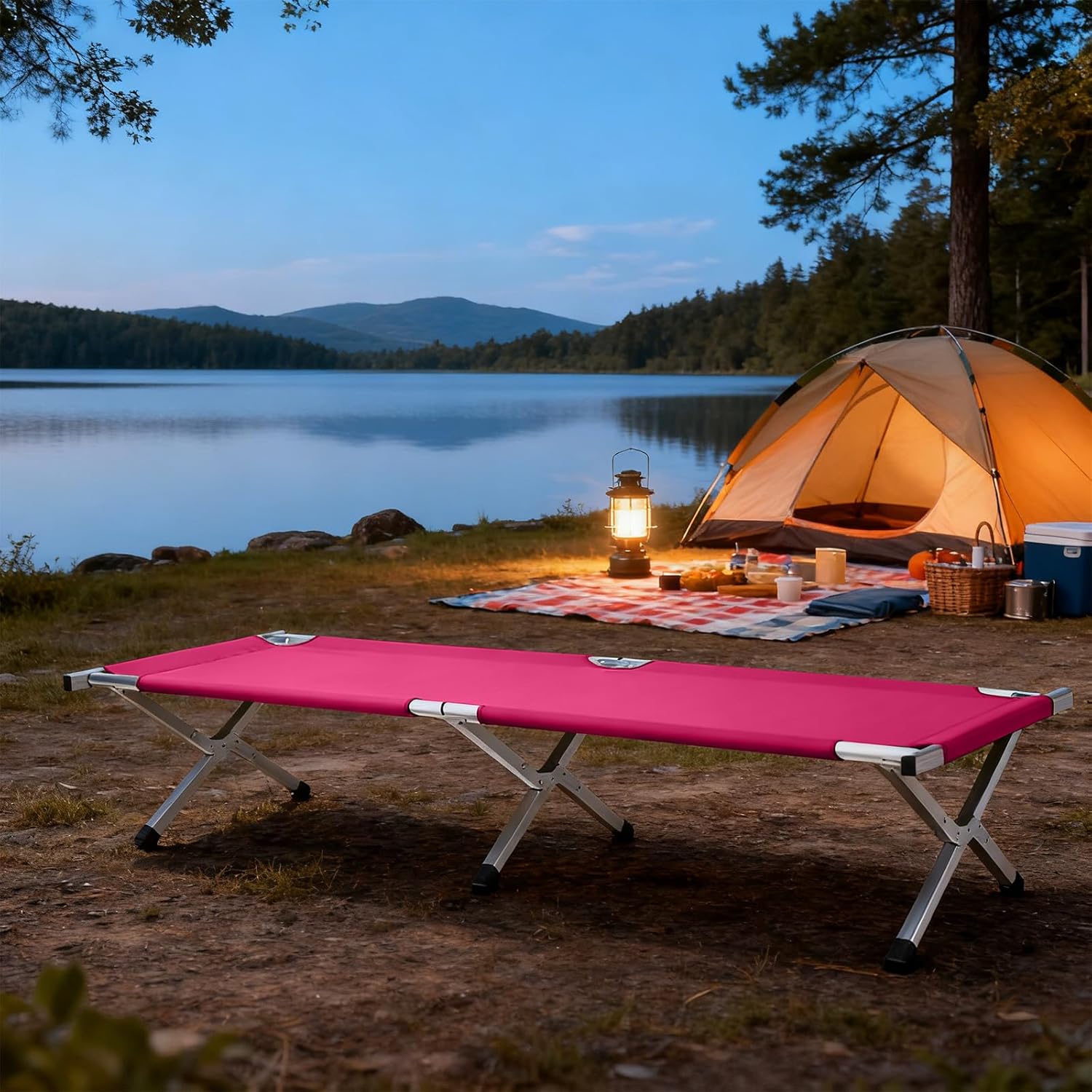 HOMSUPPLIE'S Folding Camping Cot,Outdoor Portable Camp Bed, Sleeping Cots with Carry Bag (Pink)