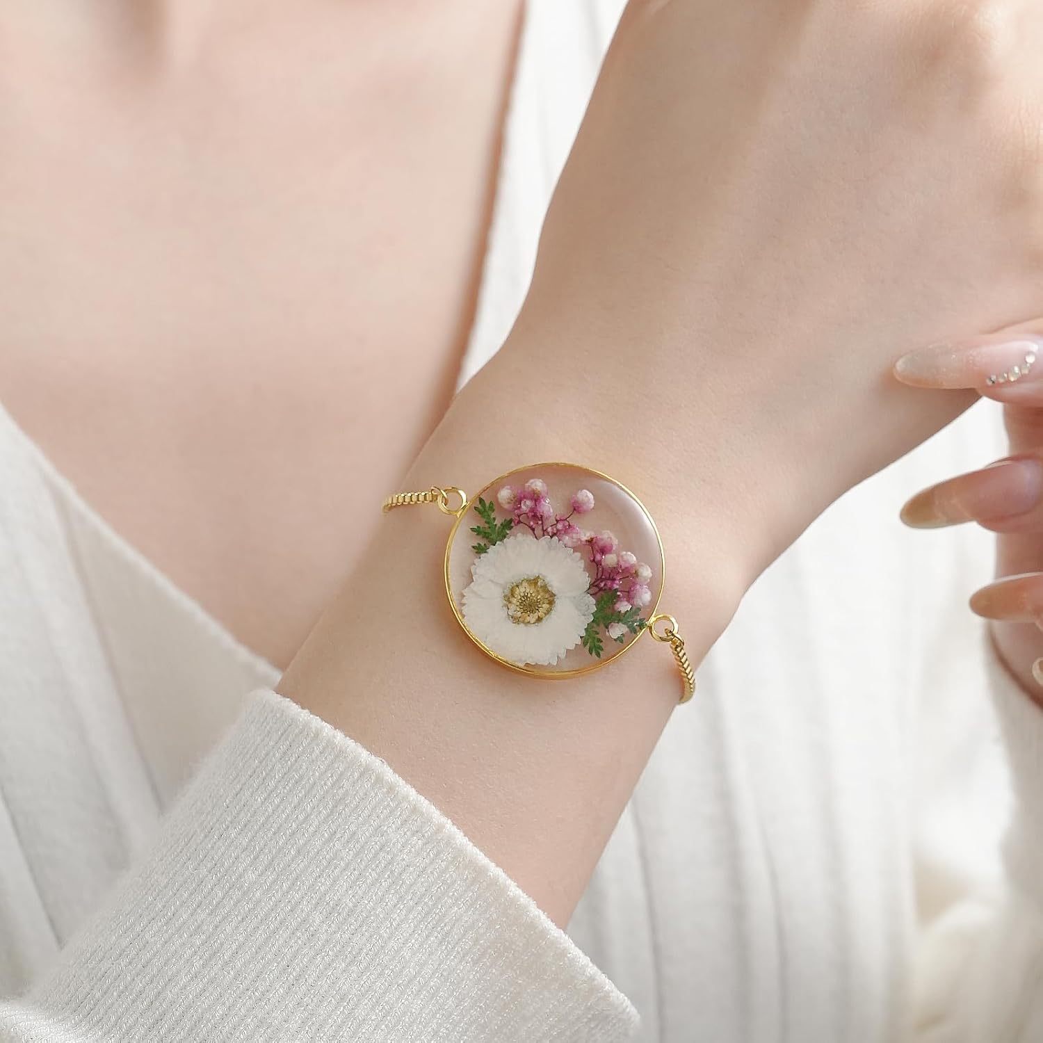 Flower Bracelets for Women,Real Pressed Flower Bracelet,Unique Handmade Design,Cute Bracelet,Thoughtful Gift for Christmas,Valentine's,Mother's Day - Image 3