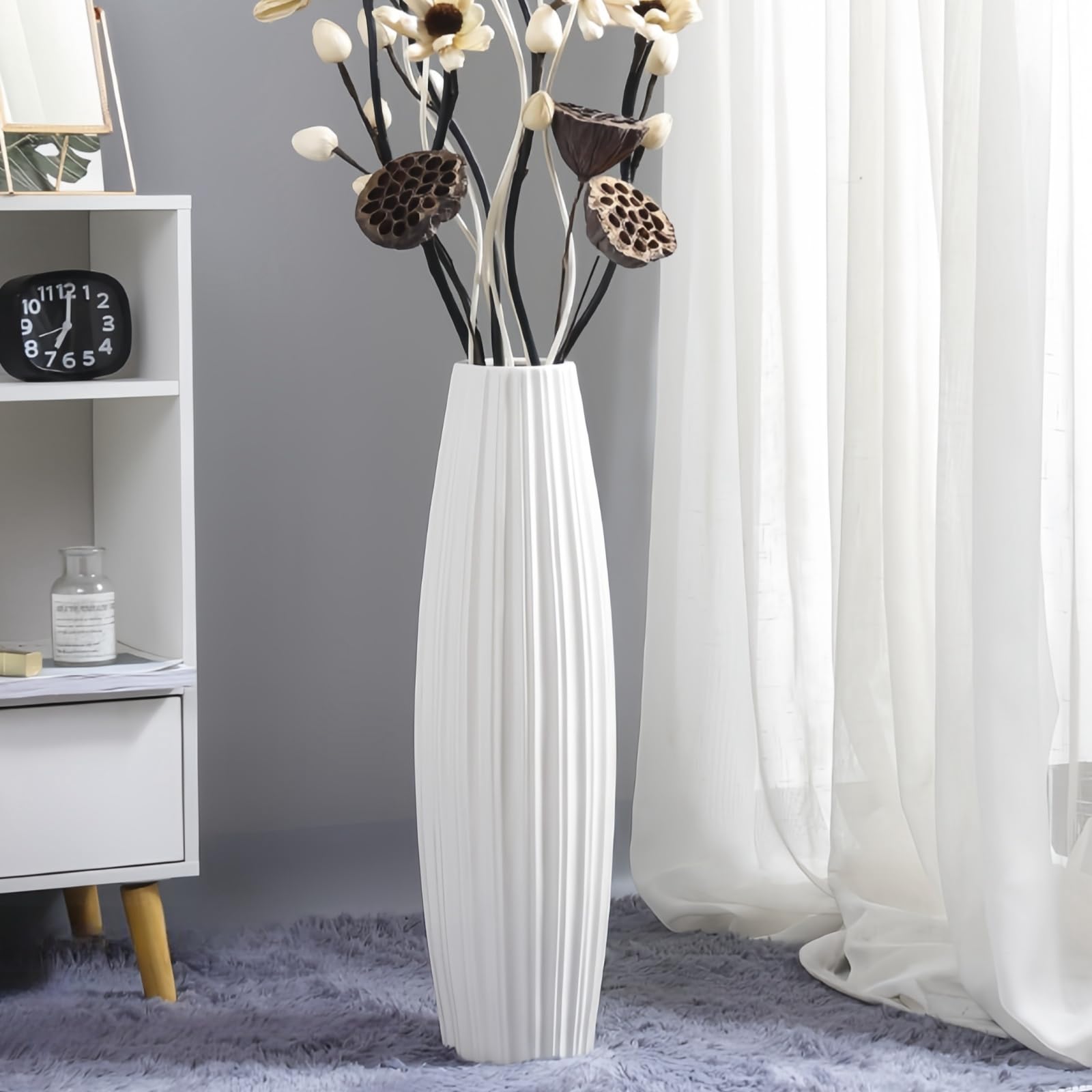 JIDOFUE - Jarrón de cerámica blanca de 45 cm, decoración moderna para interiores, dormitorio, salón, boda, centro de mesa, gran jarrón de diseño para flores y Pampas