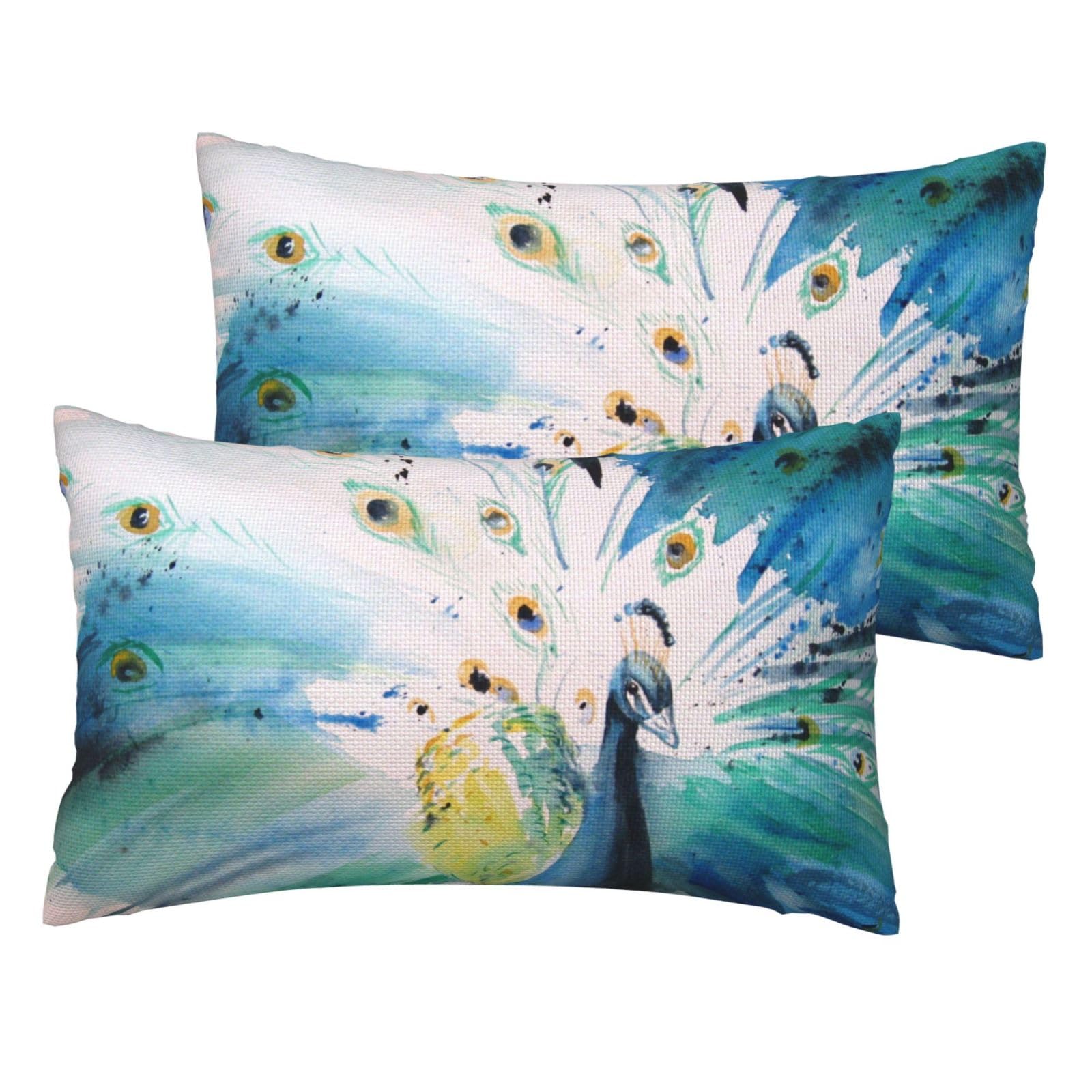 Taies d'oreiller en lin imitation paon lot de 2 coussins de canapé salon chambre